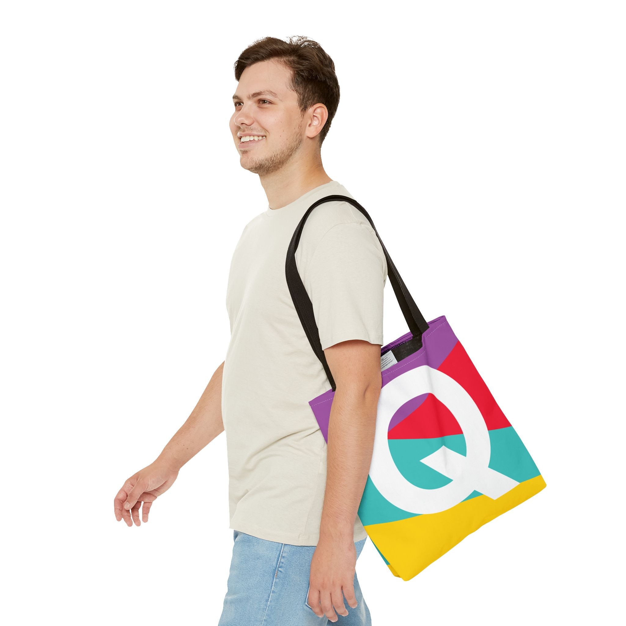 Monogram 'Q' Colorblock Tote Bag — Personalized Initial Q Shoulder Tote