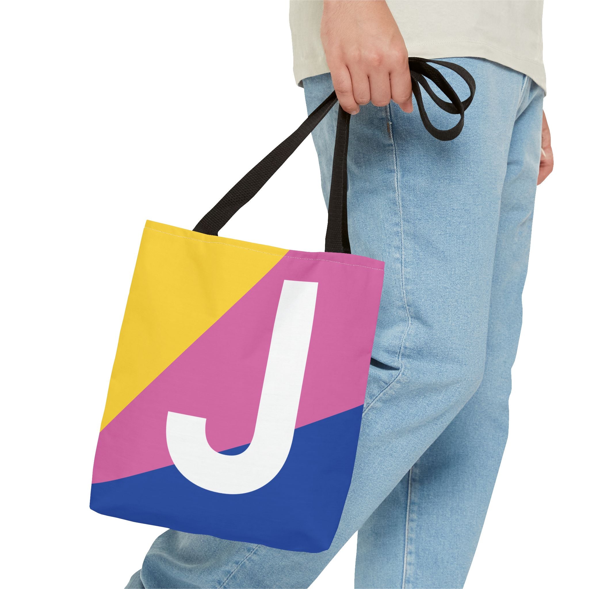 Monogram 'J' Colorblock Tote Bag — Personalized Initial J Shoulder Tote