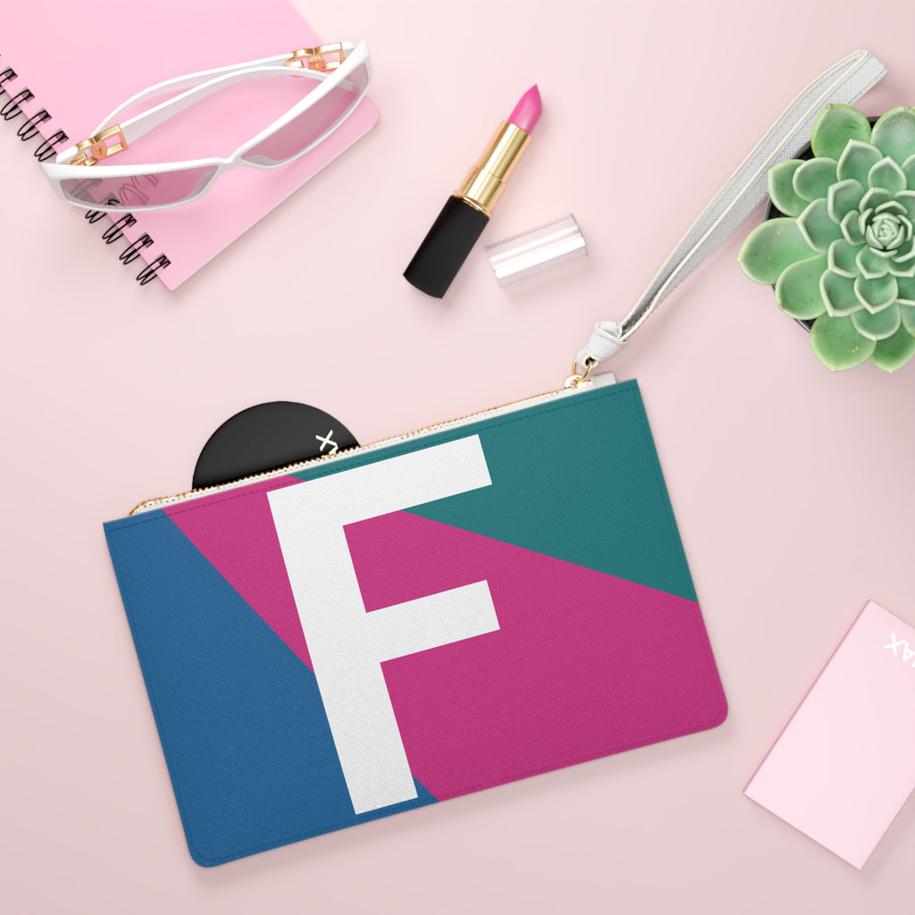 Monogram 'F' Colorblock Clutch Bag — Bold Geometric Wristlet for Everyday & Gifts