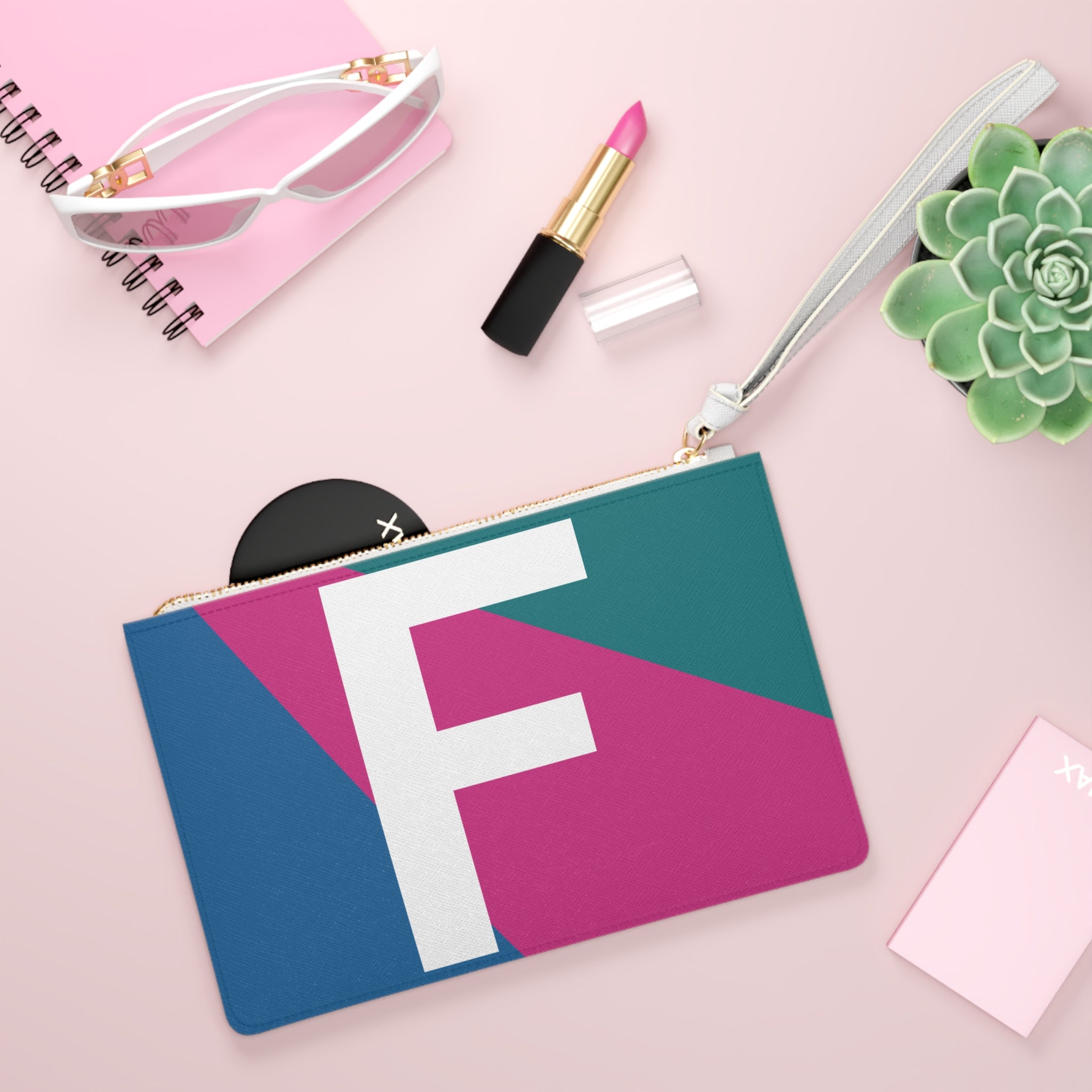 Monogram 'F' Colorblock Clutch Bag — Bold Geometric Wristlet for Everyday & Gifts