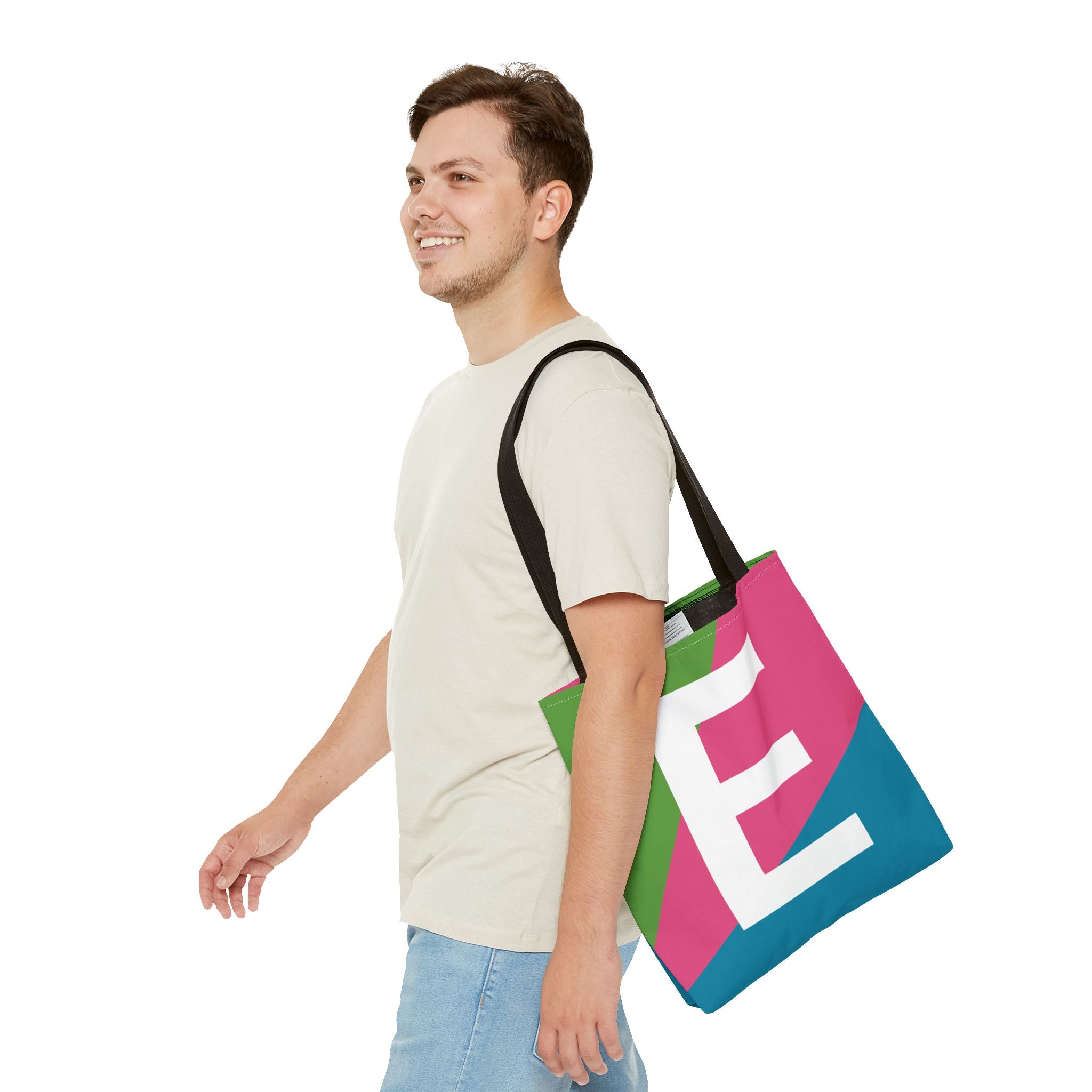Monogram 'E' Colorblock Tote Bag — Personalized Initial E Shoulder Tote