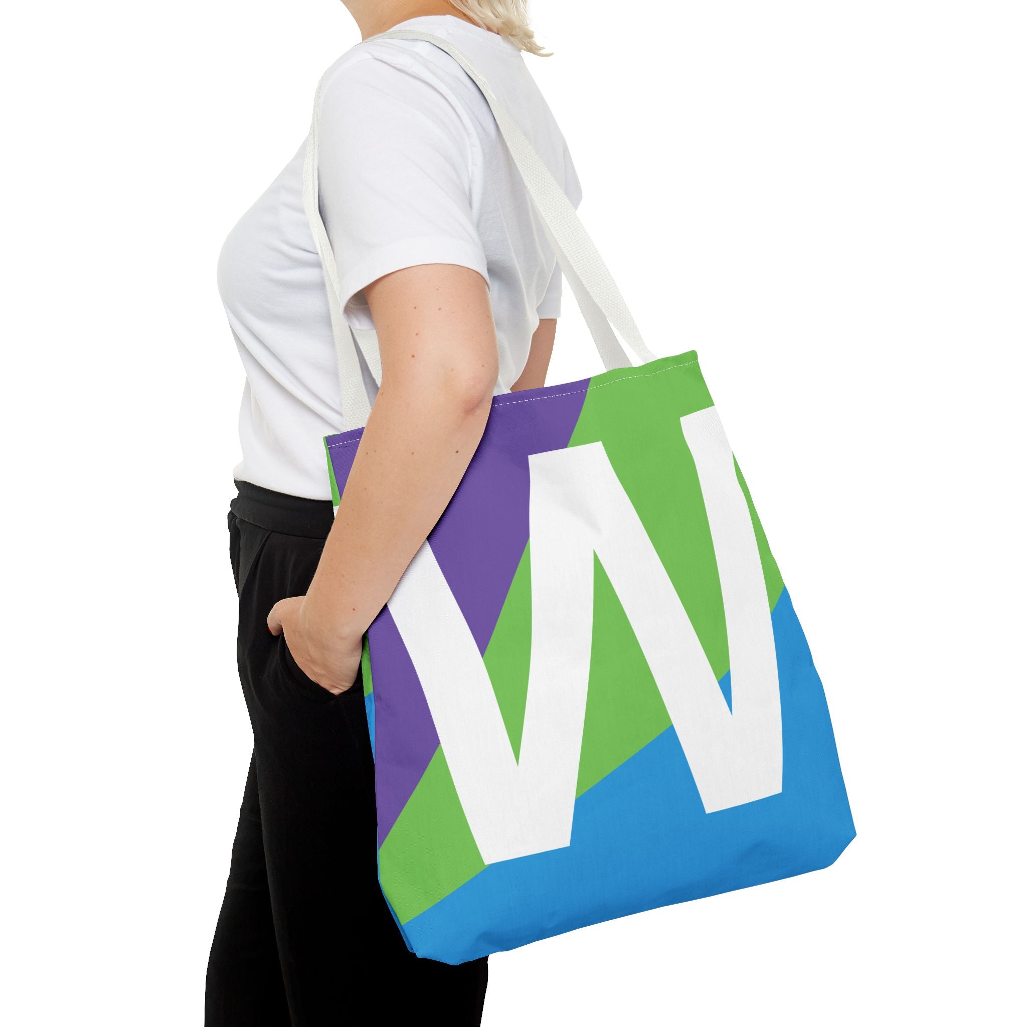 Monogram 'W' Colorblock Tote Bag — Personalized Initial W Shoulder Tote