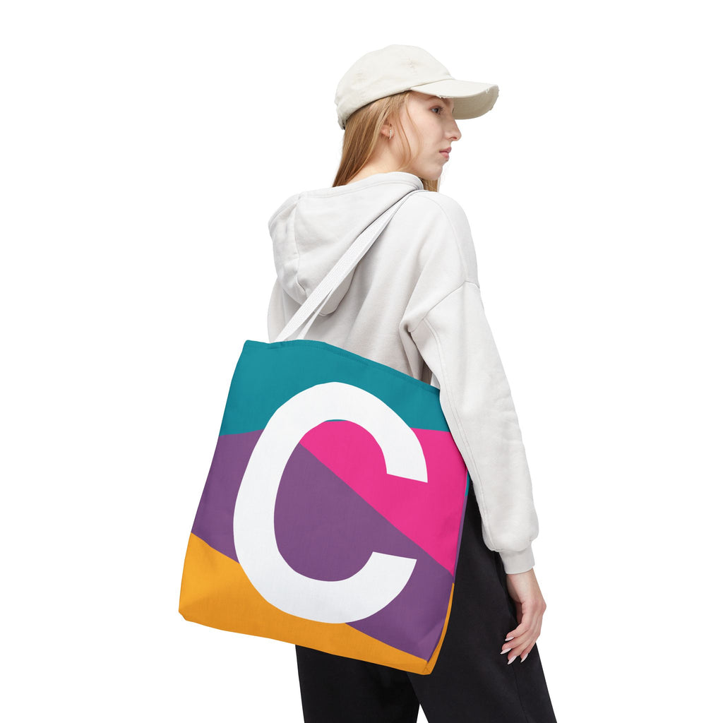 Monogram 'C' Colorblock Tote Bag — Personalized Initial C Shoulder Tote