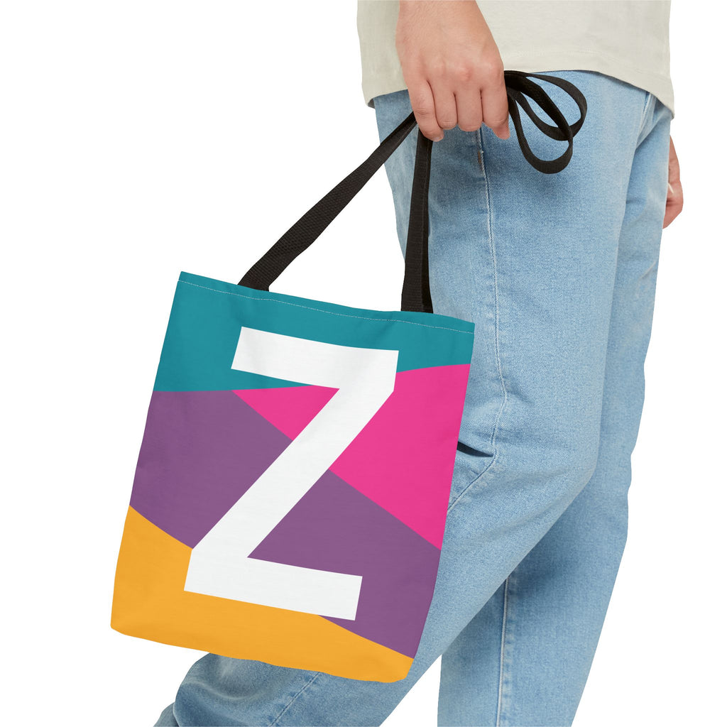 Monogram 'Z' Colorblock Tote Bag — Personalized Initial Z Shoulder Tote