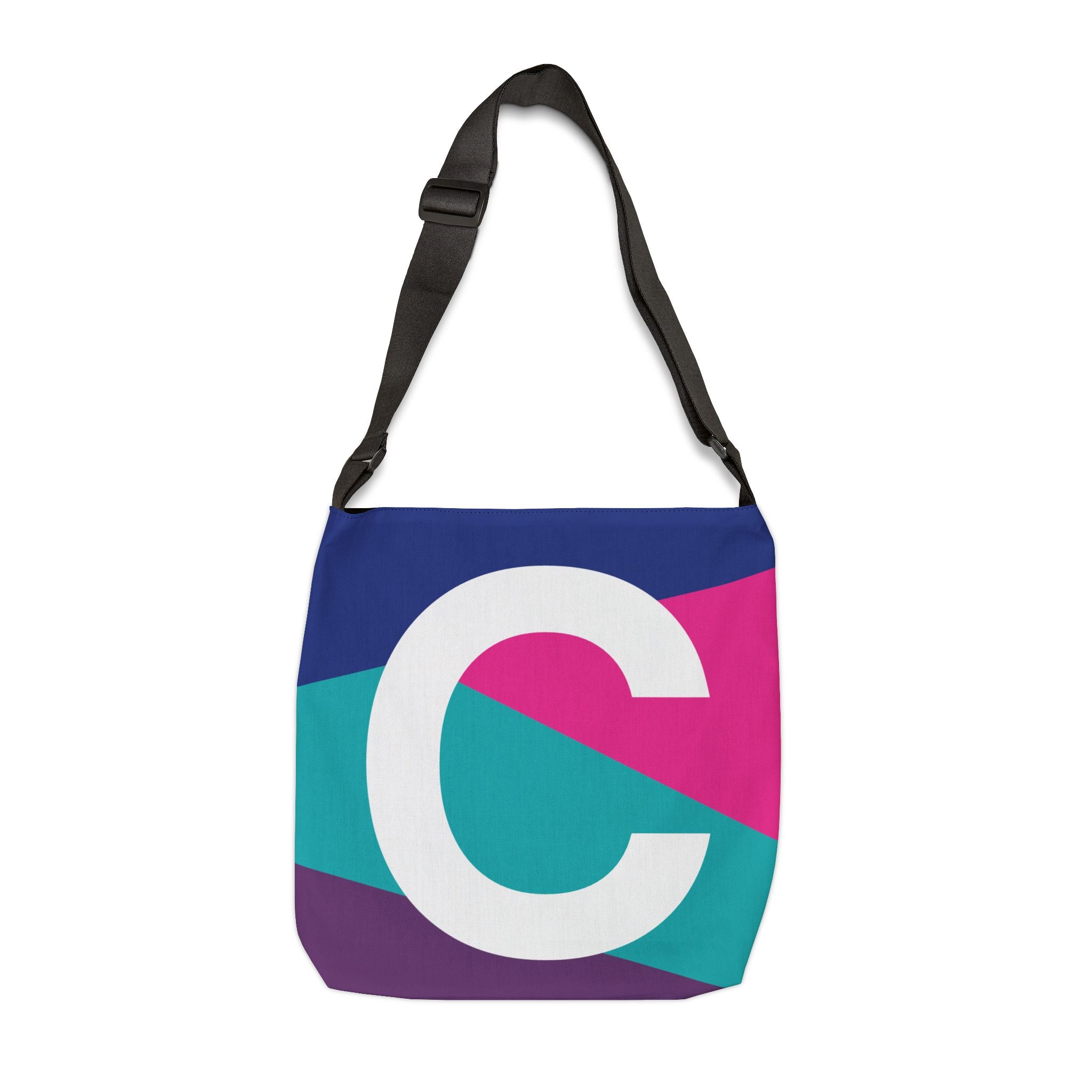 Initial Letter 'C' Colorblock Adjustable Tote Bag — Monogram Alphabet Shoulder Bag