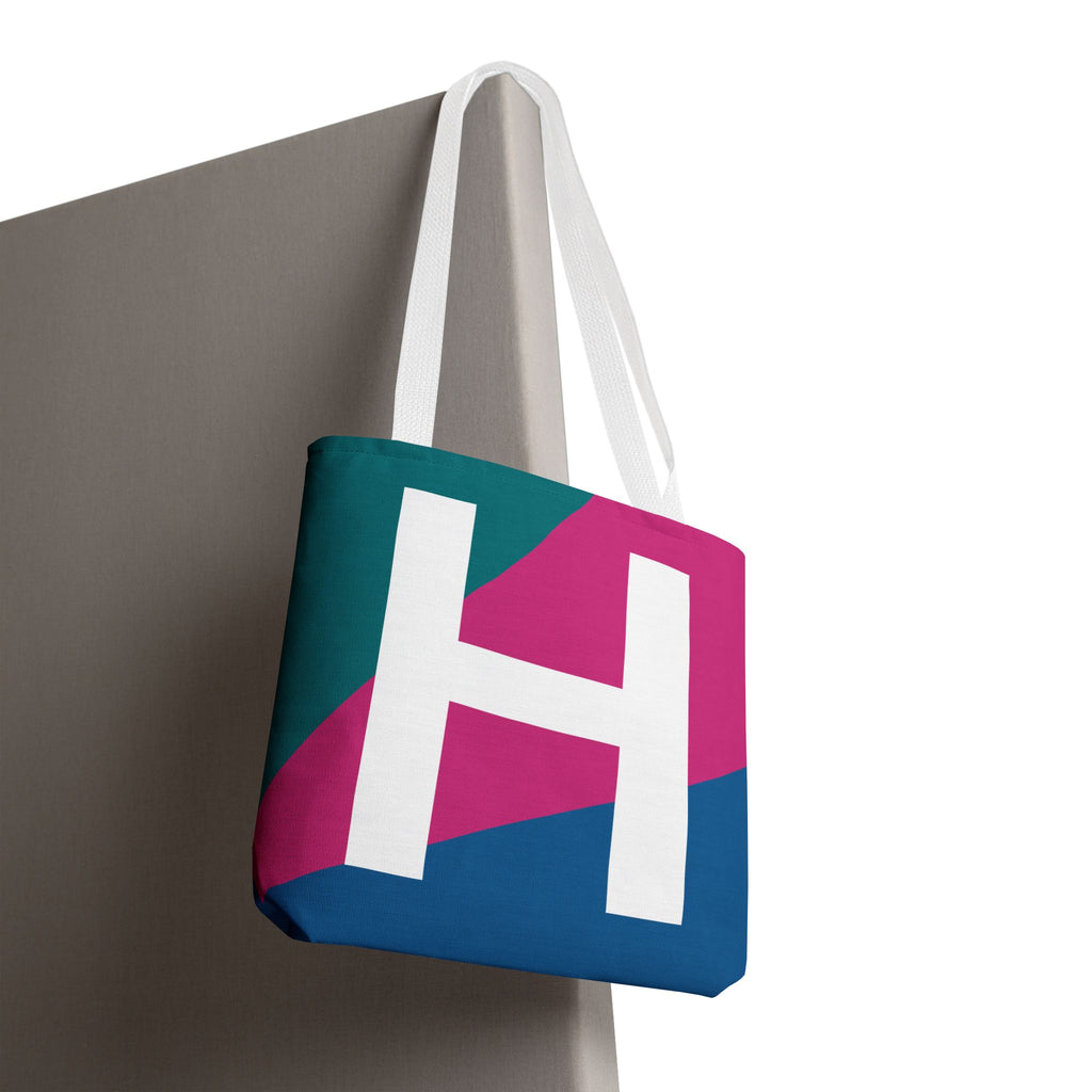 Monogram 'H' Colorblock Tote Bag — Personalized Initial H Shoulder Tote