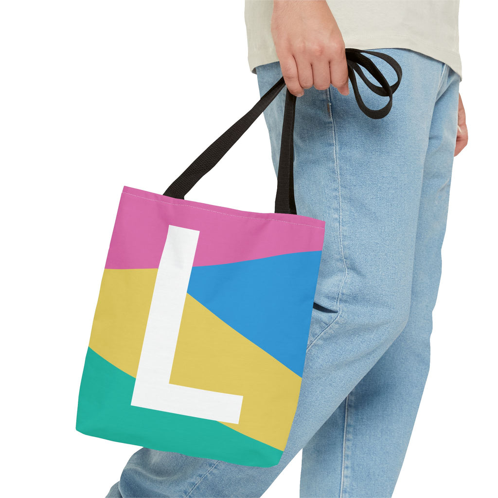 Monogram 'L' Colorblock Tote Bag — Personalized Initial L Shoulder Tote