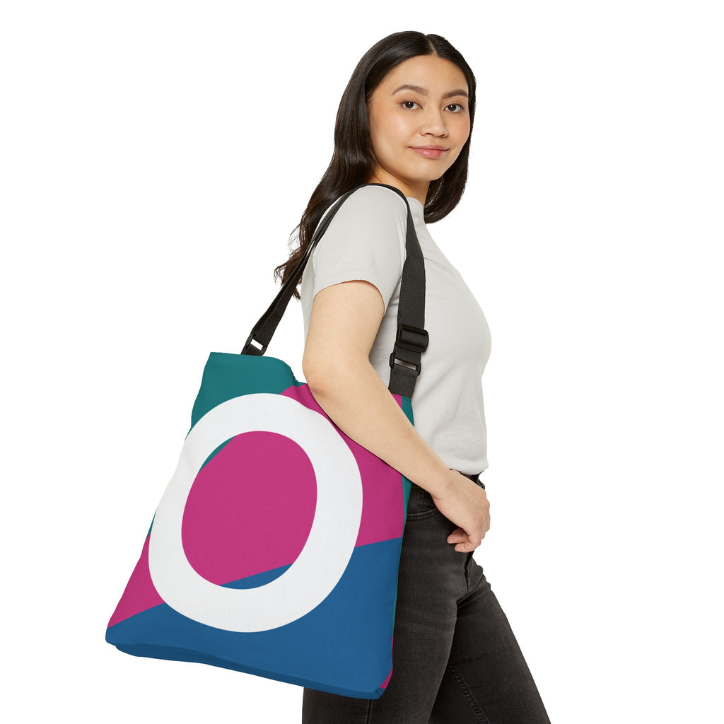 Initial Letter 'O' Colorblock Adjustable Tote Bag — Monogram Alphabet Shoulder Bag