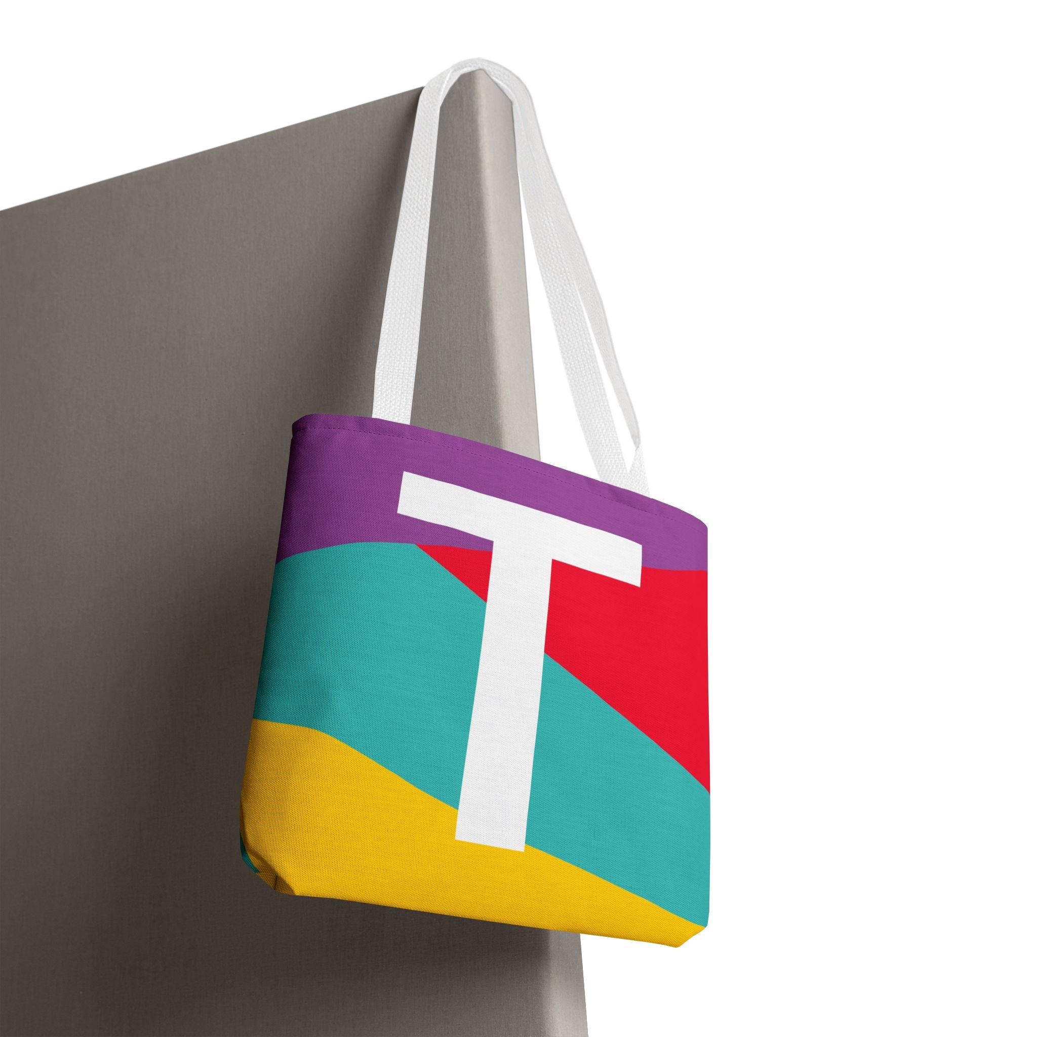 Monogram 'T' Colorblock Tote Bag — Personalized Initial T Shoulder Tote