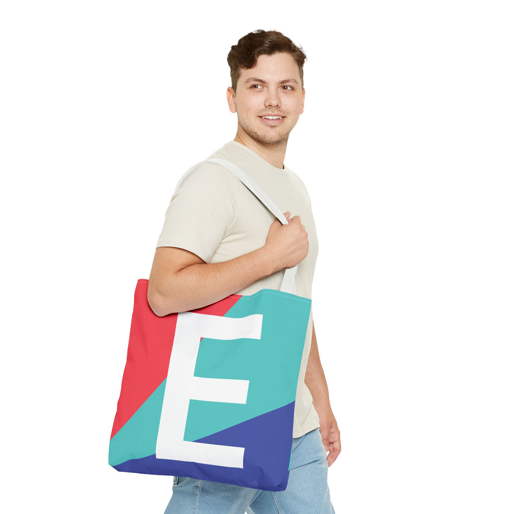 Monogram 'E' Colorblock Tote Bag — Personalized Initial E Shoulder Tote