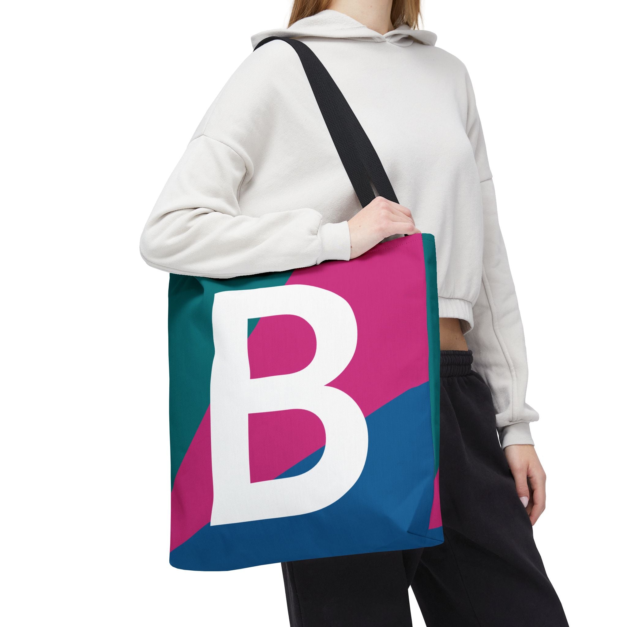Monogram 'B' Colorblock Tote Bag — Personalized Initial B Shoulder Tote