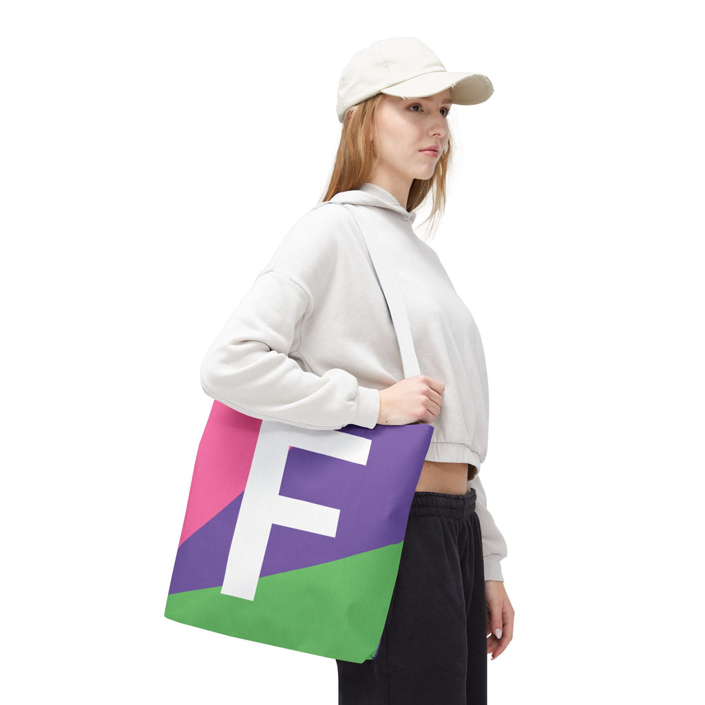 Monogram 'F' Colorblock Tote Bag — Personalized Initial F Shoulder Tote