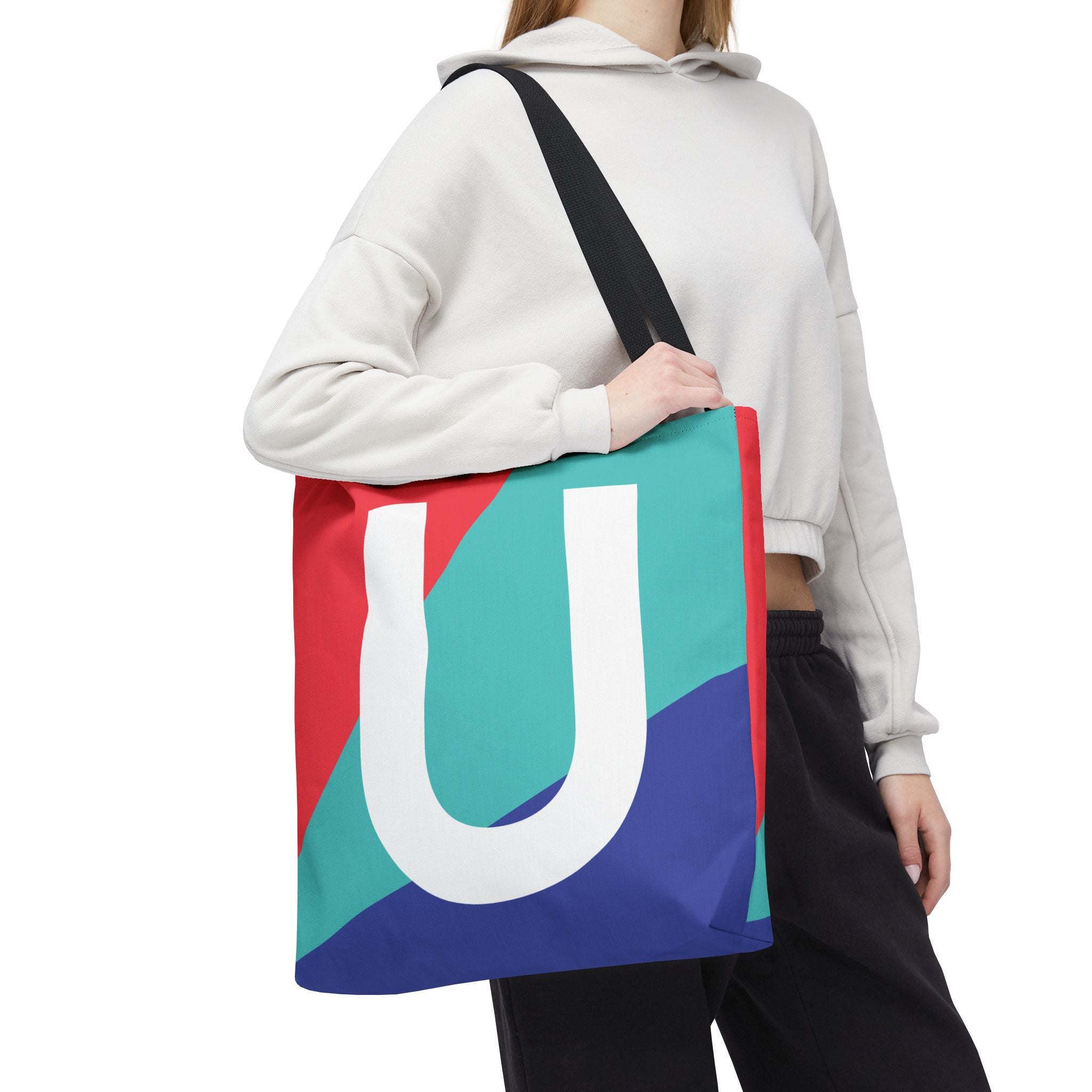 Monogram 'U' Colorblock Tote Bag — Personalized Initial U Shoulder Tote
