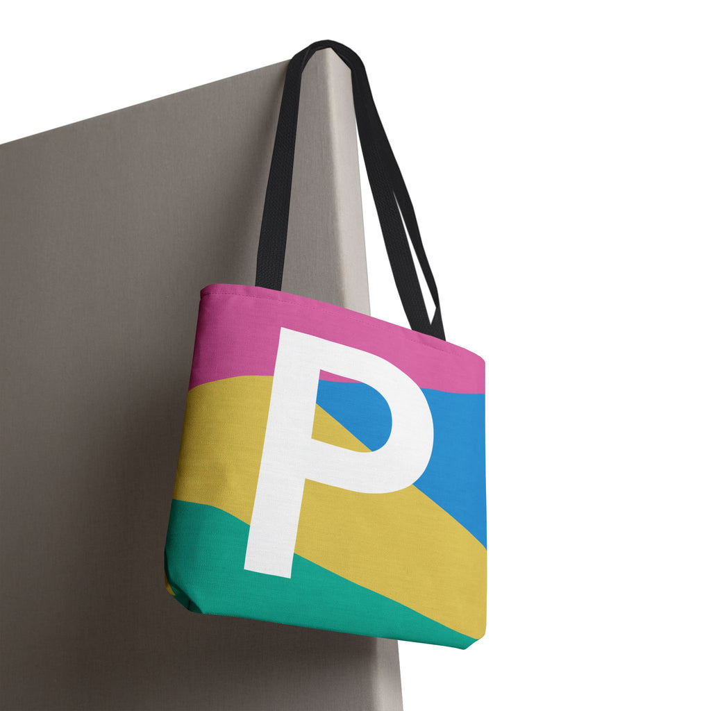 Monogram 'P' Colorblock Tote Bag — Personalized Initial P Shoulder Tote