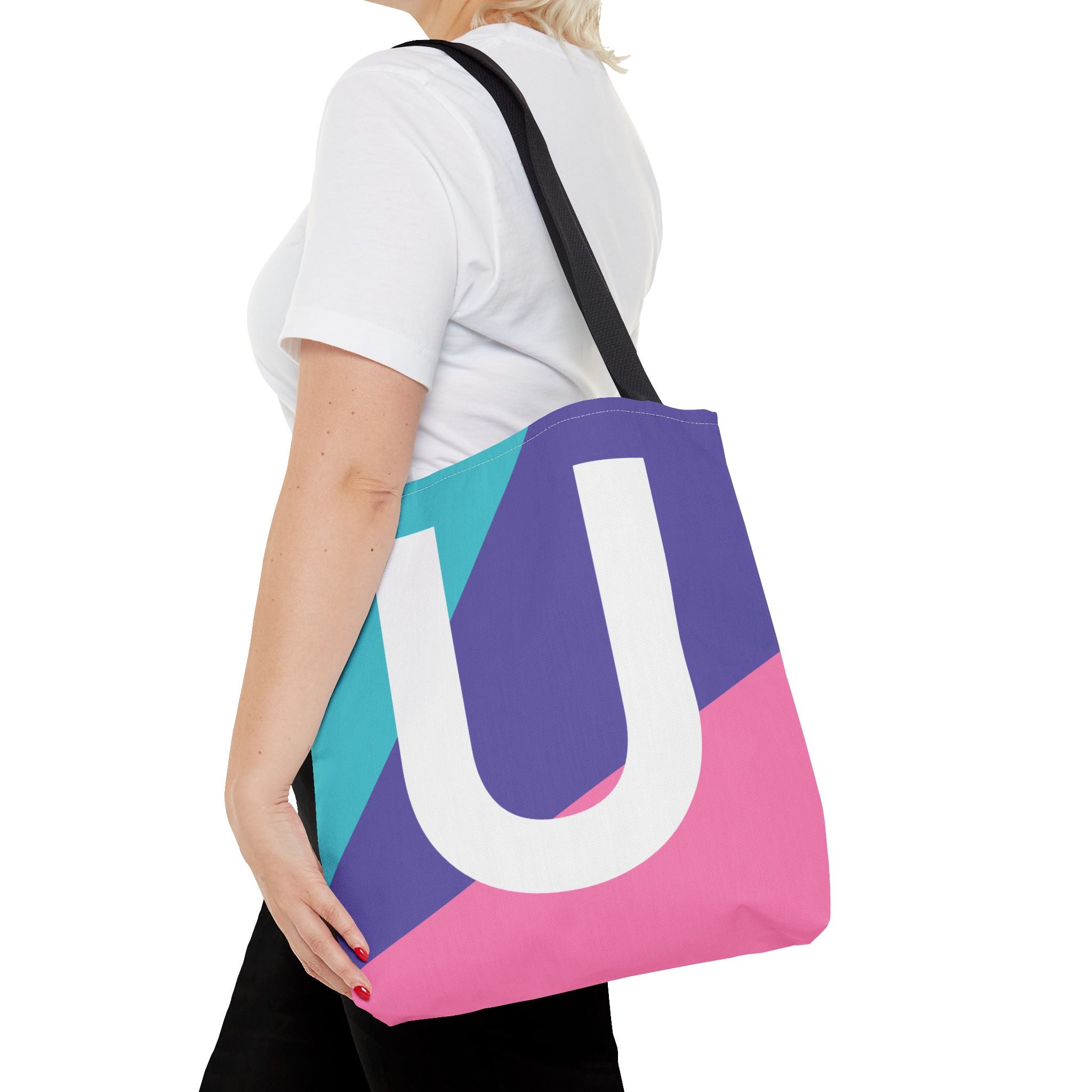 Monogram 'U' Colorblock Tote Bag — Personalized Initial U Shoulder Tote
