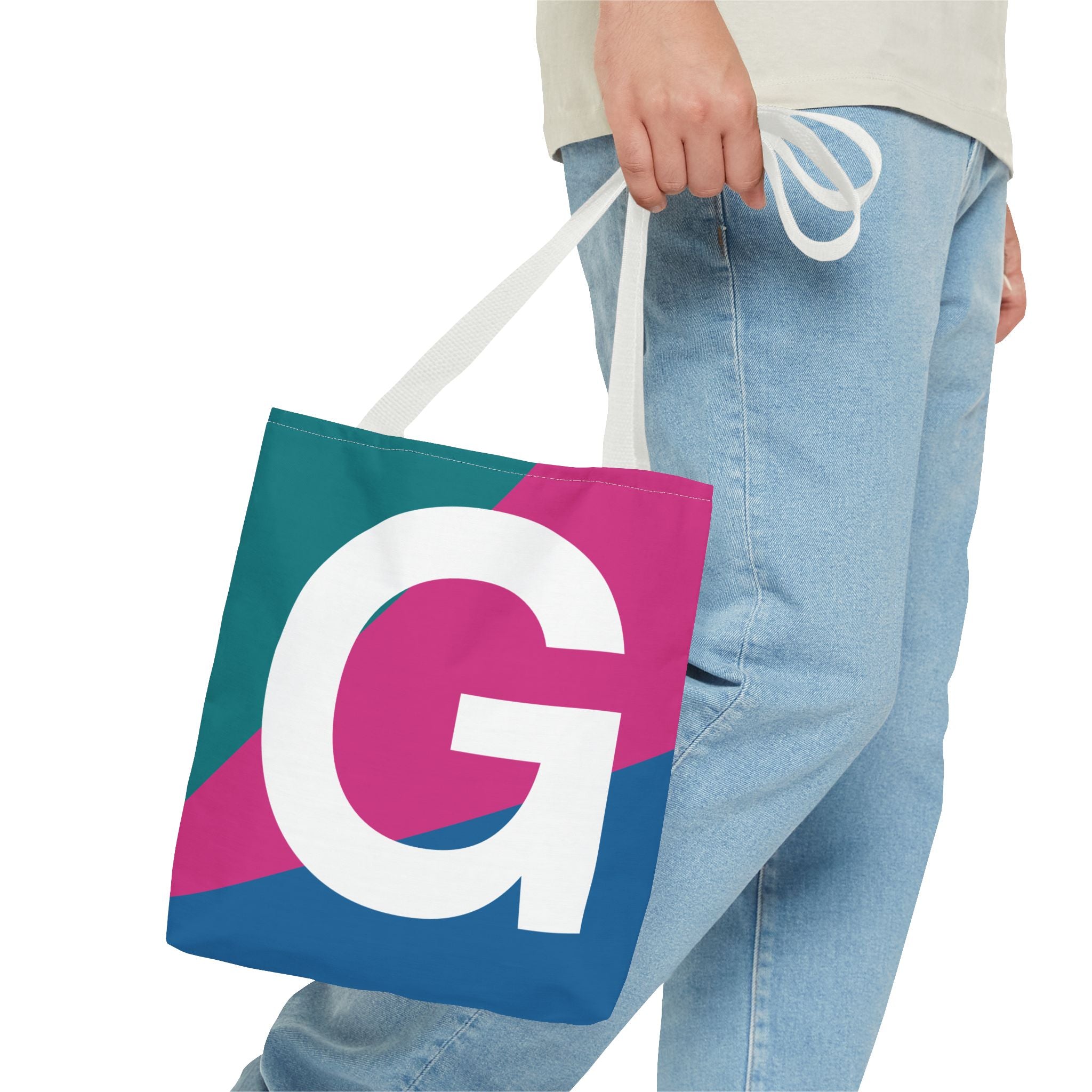Monogram 'G' Colorblock Tote Bag — Personalized Initial G Shoulder Tote