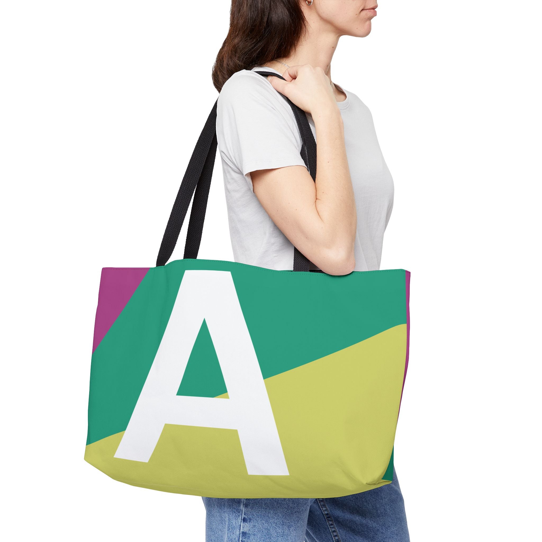 Personalized 'A' Colorblock Tote Bag — Monogram Weekender Tote