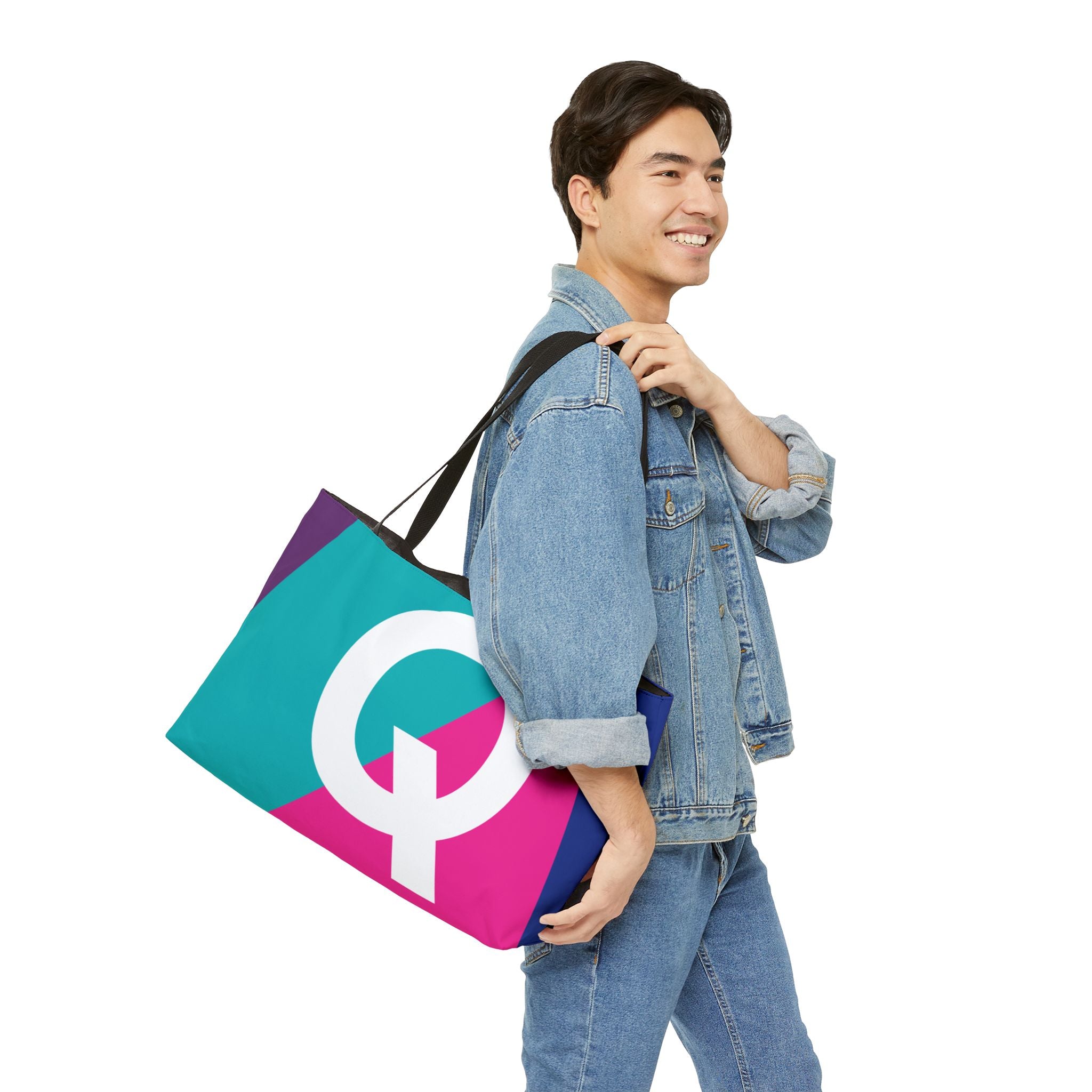 Personalized 'Q' Colorblock Tote Bag — Monogram Weekender Tote
