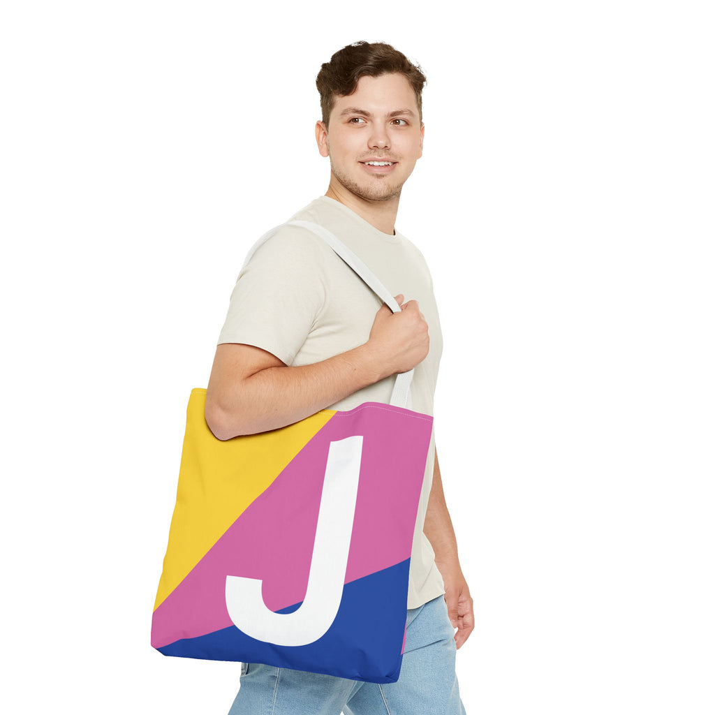 Monogram 'J' Colorblock Tote Bag — Personalized Initial J Shoulder Tote