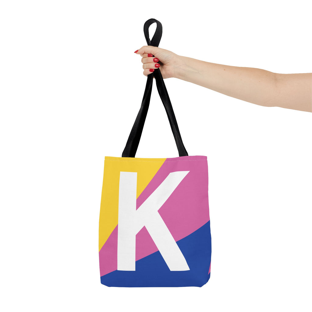 Monogram 'K' Colorblock Tote Bag — Personalized Initial K Shoulder Tote