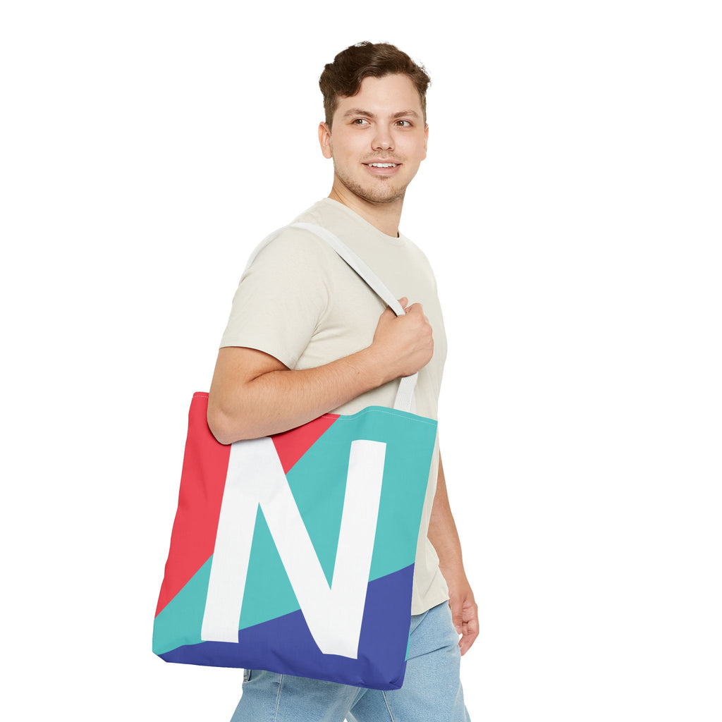 Monogram 'N' Colorblock Tote Bag — Personalized Initial N Shoulder Tote
