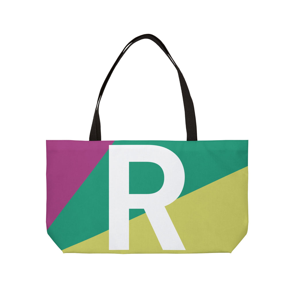 Personalized 'R' Colorblock Tote Bag — Monogram Weekender Tote