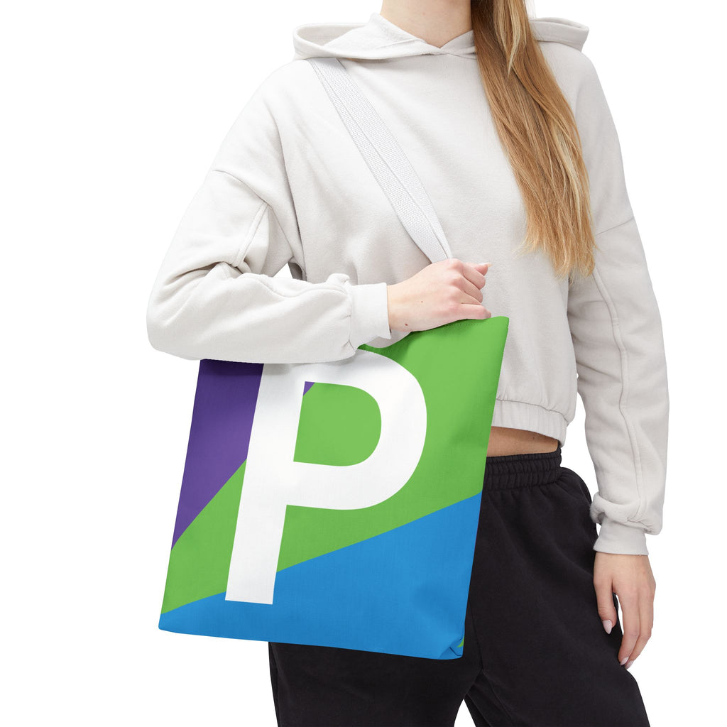 Monogram 'P' Colorblock Tote Bag — Personalized Initial P Shoulder Tote