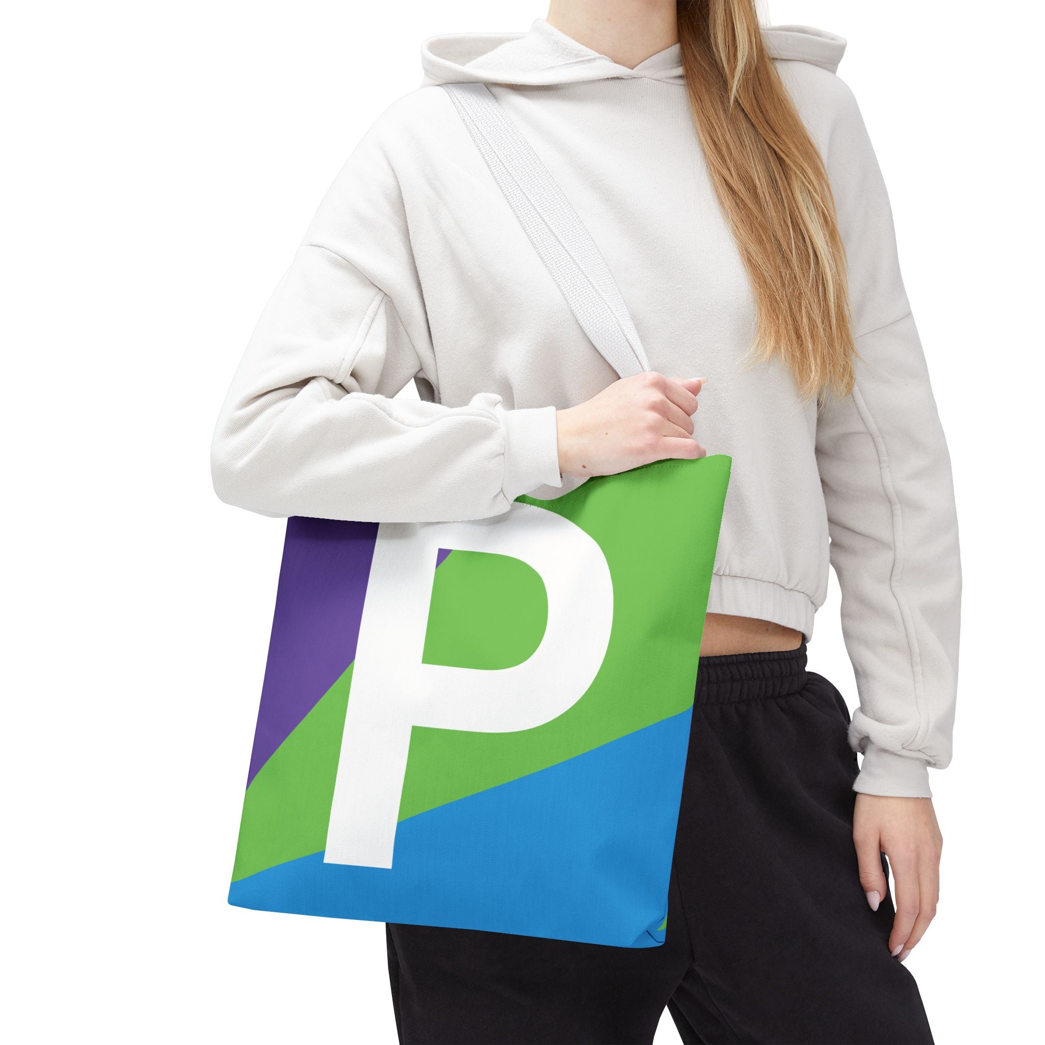 Monogram 'P' Colorblock Tote Bag — Personalized Initial P Shoulder Tote