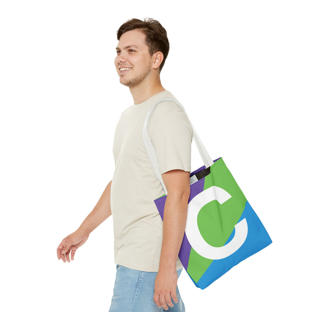 Monogram 'C' Colorblock Tote Bag — Personalized Initial C Shoulder Tote