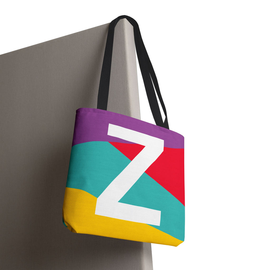 Monogram 'Z' Colorblock Tote Bag — Personalized Initial Z Shoulder Tote