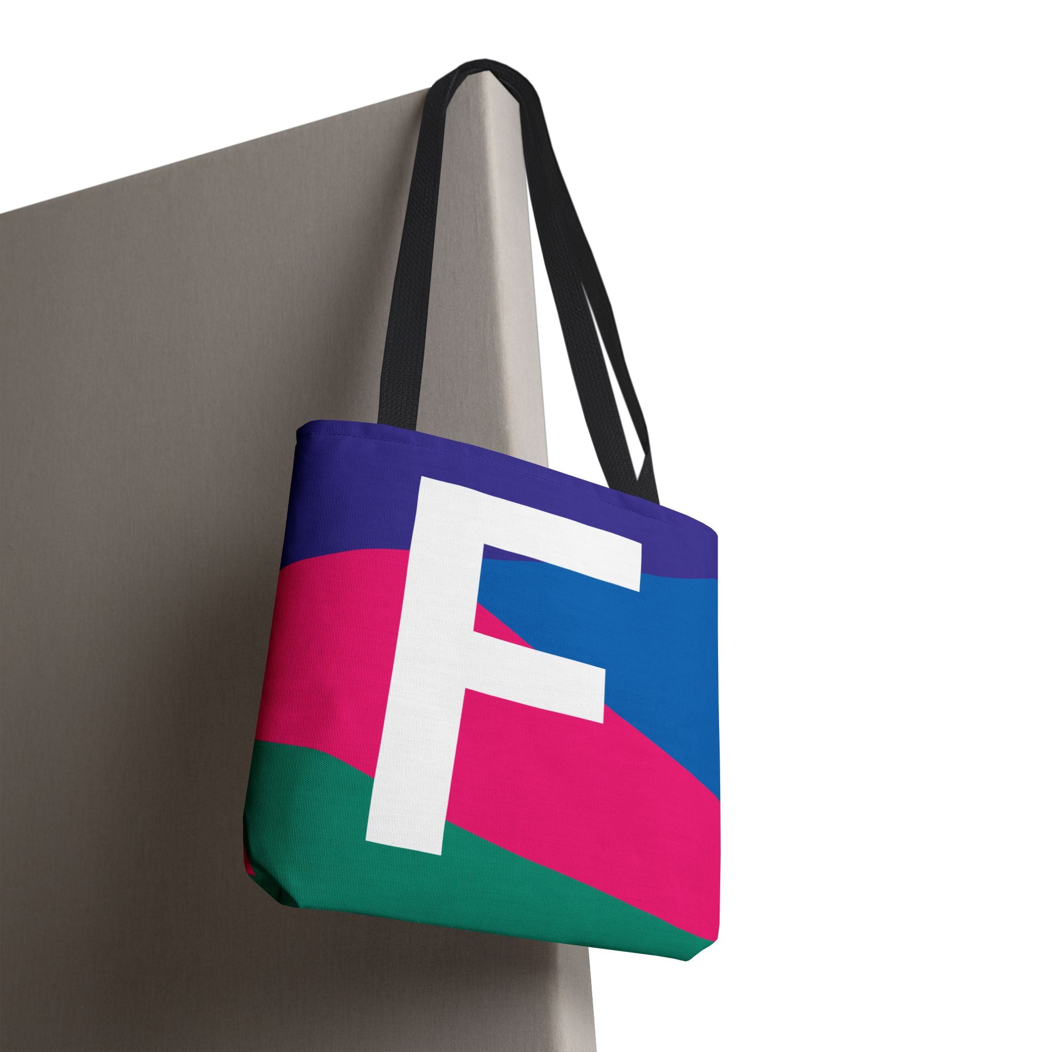 Monogram 'F' Colorblock Tote Bag — Personalized Initial F Shoulder Tote