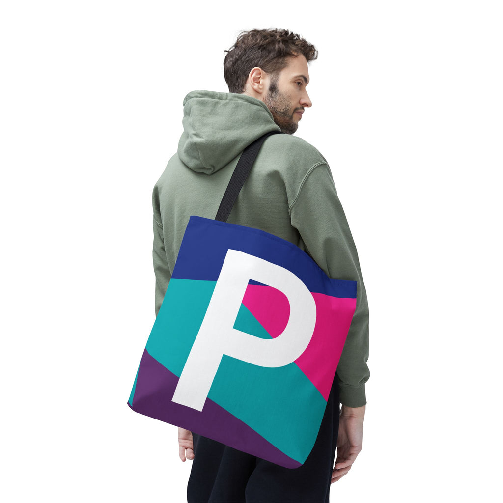 Monogram 'P' Colorblock Tote Bag — Personalized Initial P Shoulder Tote