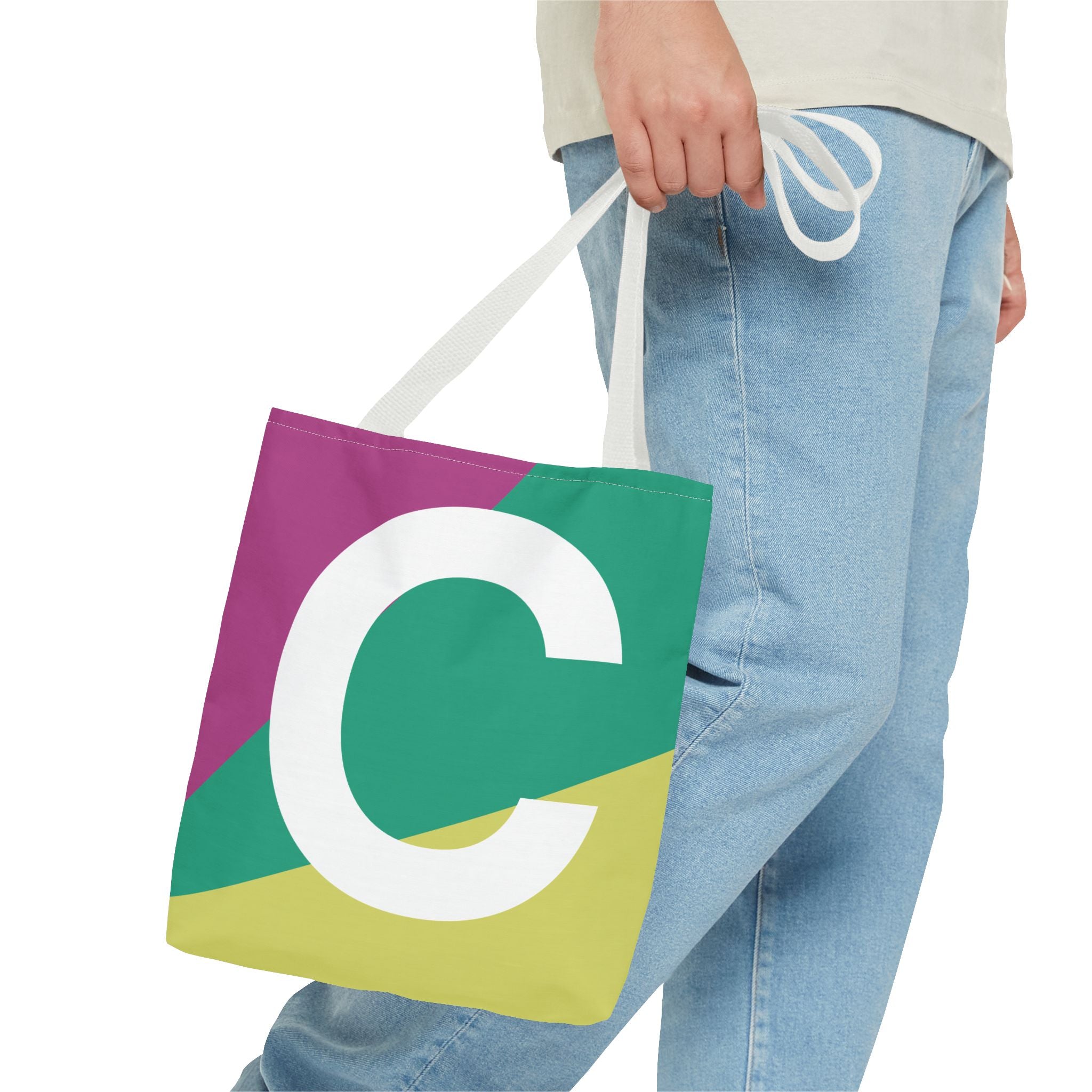 Monogram 'C' Colorblock Tote Bag — Personalized Initial C Shoulder Tote