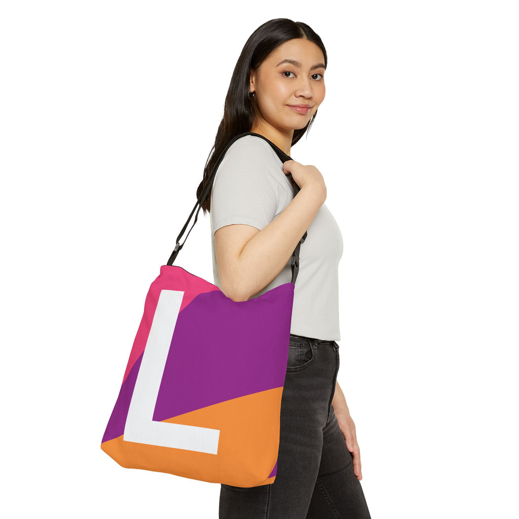 Initial Letter 'L' Colorblock Adjustable Tote Bag — Monogram Alphabet Shoulder Bag