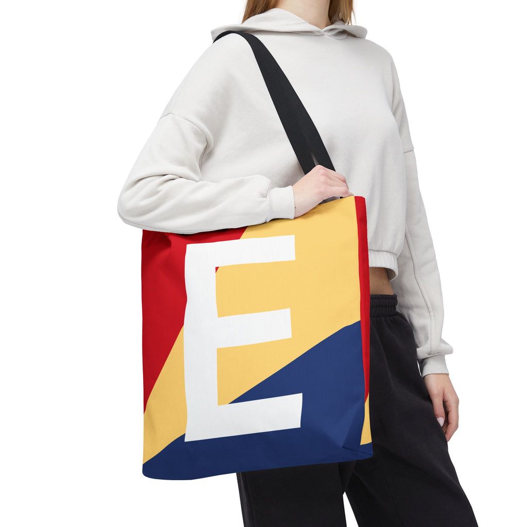 Monogram 'E' Colorblock Tote Bag — Personalized Initial E Shoulder Tote