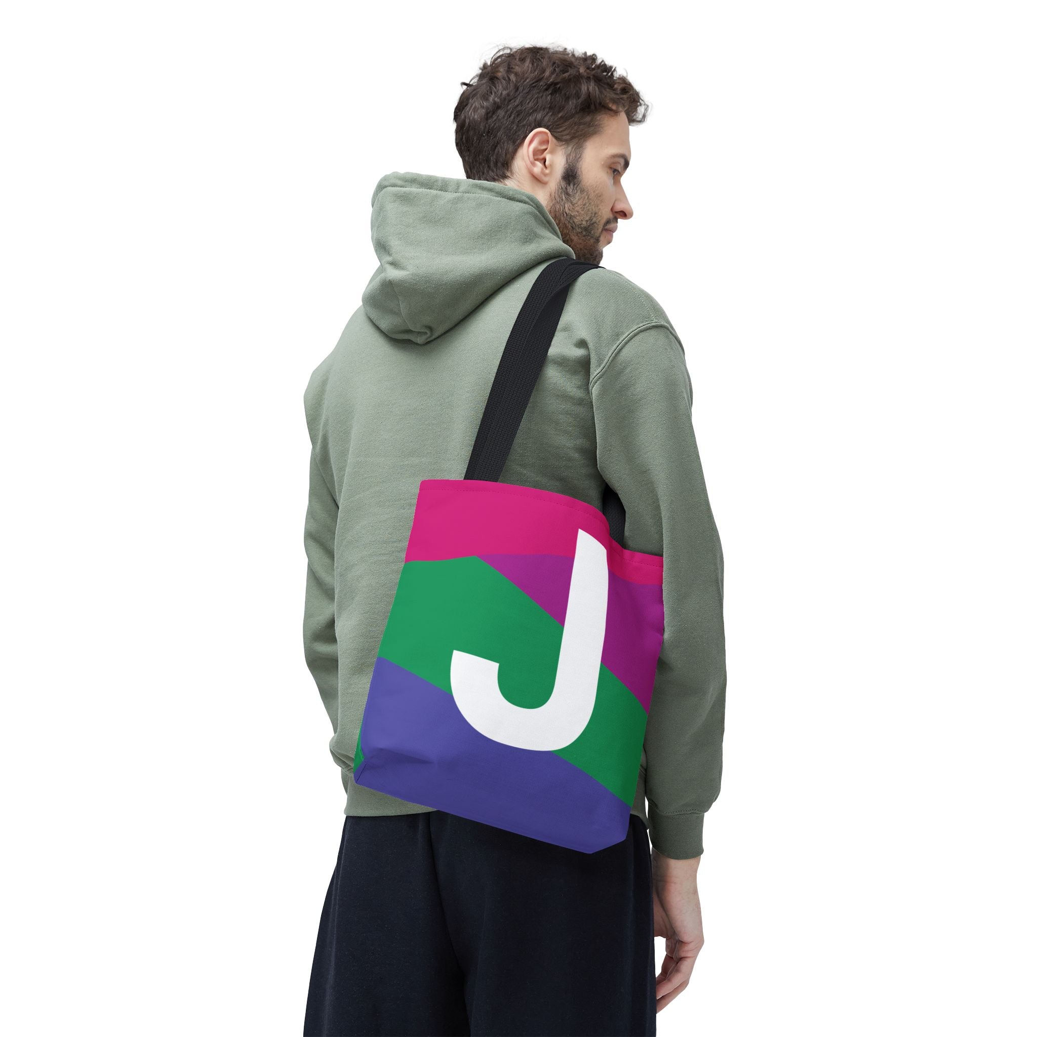 Monogram 'J' Colorblock Tote Bag — Personalized Initial J Shoulder Tote