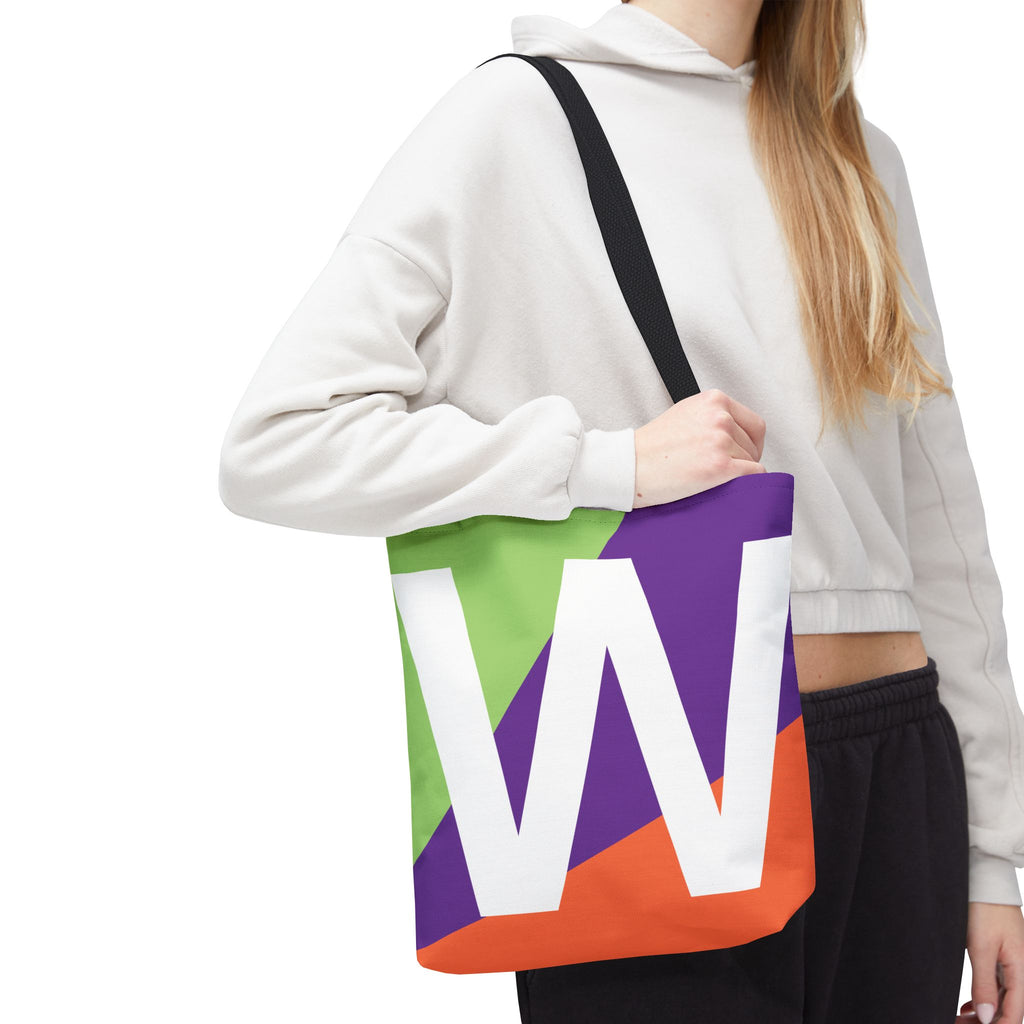 Monogram 'W' Colorblock Tote Bag — Personalized Initial W Shoulder Tote