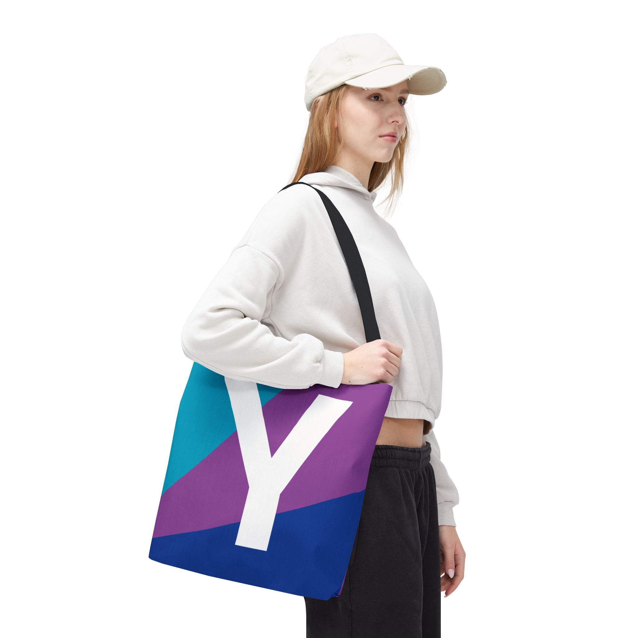 Monogram 'Y' Colorblock Tote Bag — Personalized Initial Y Shoulder Tote