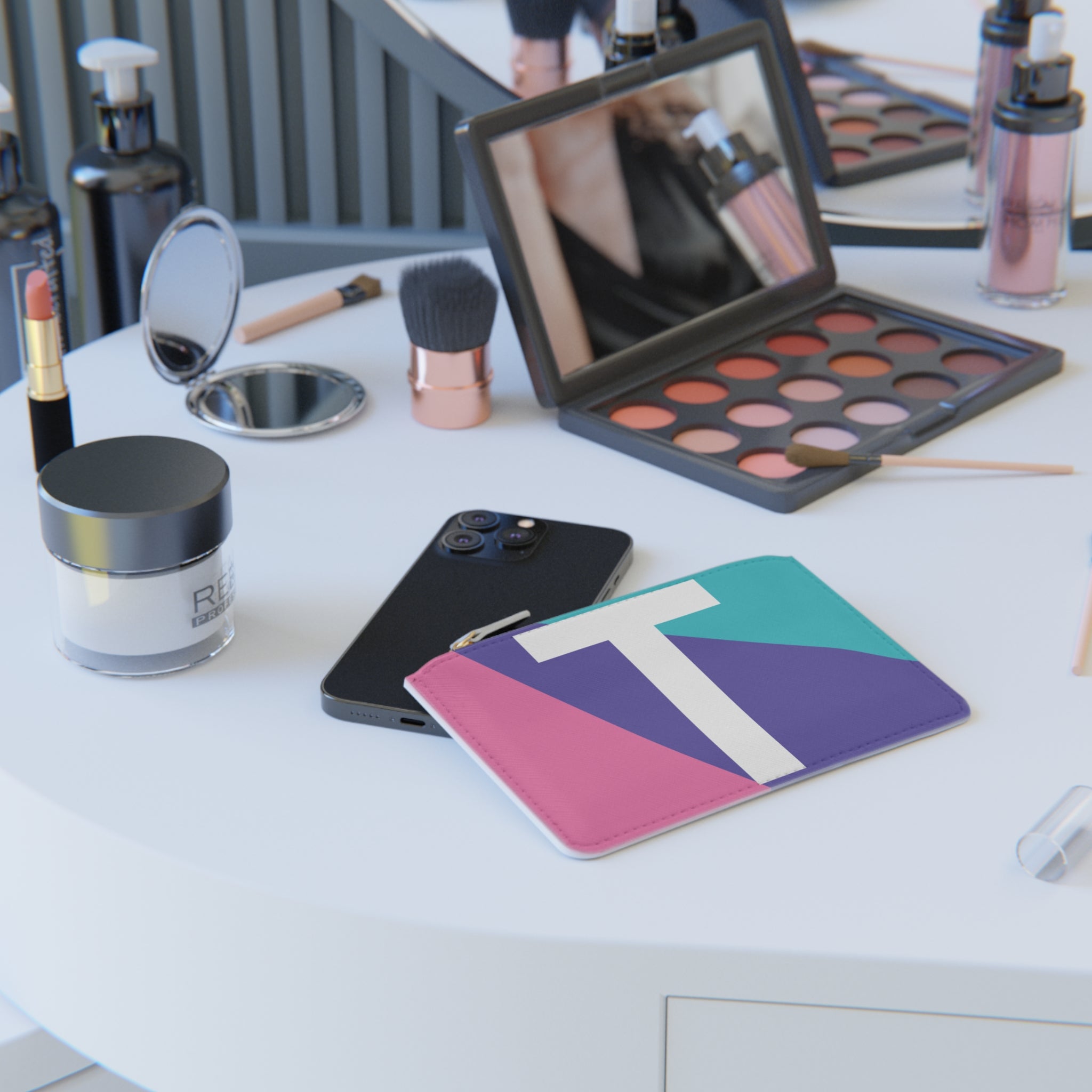 Initial T Mini Clutch — Colorblock Monogram Wristlet Wallet