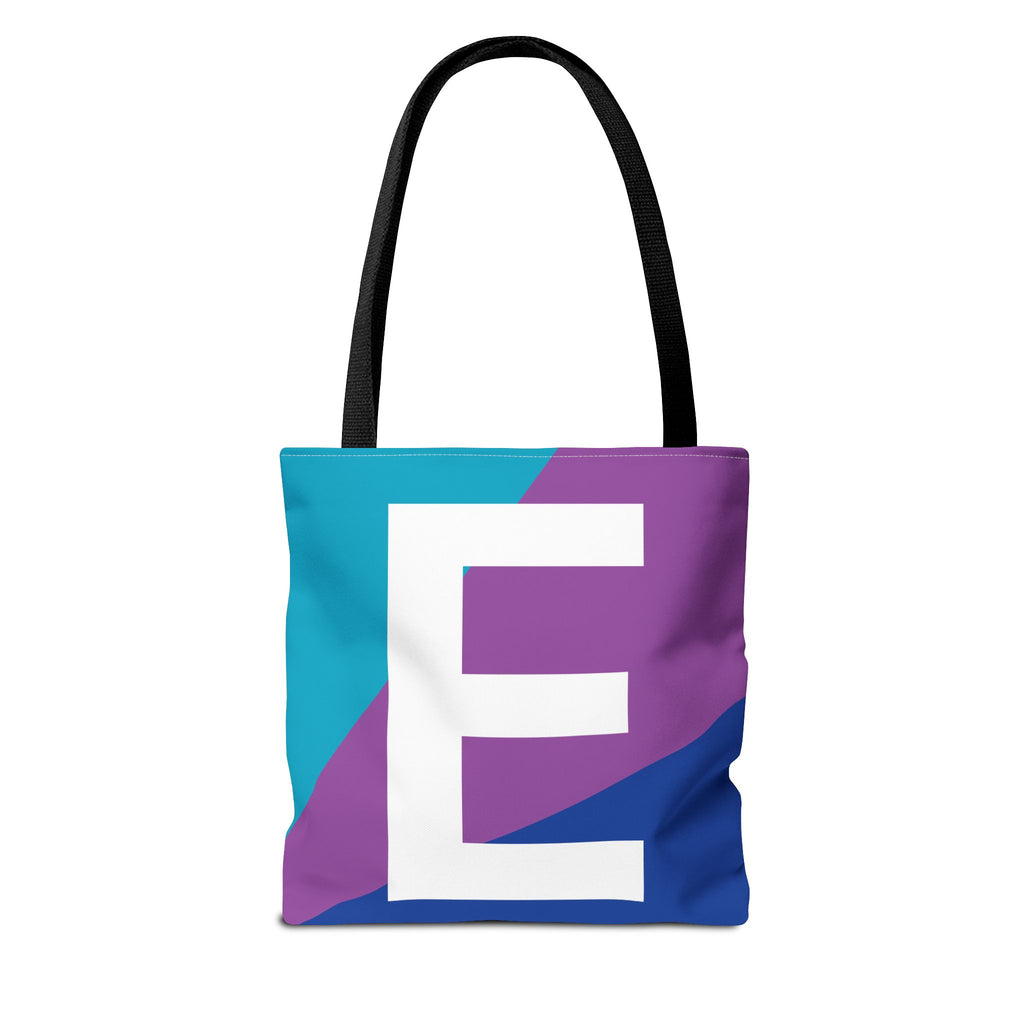 Monogram 'E' Colorblock Tote Bag — Personalized Initial E Shoulder Tote