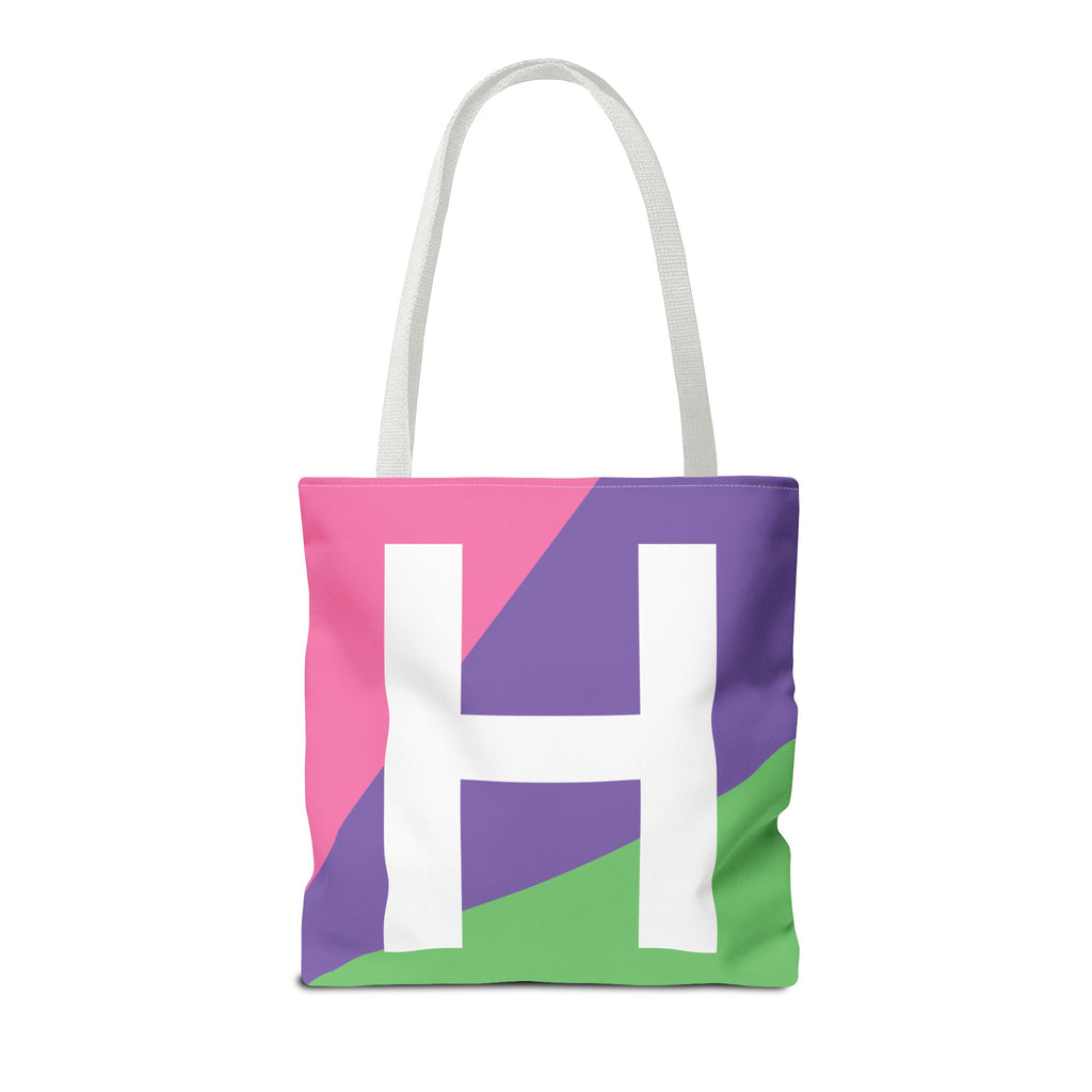 Monogram 'H' Colorblock Tote Bag — Personalized Initial H Shoulder Tote
