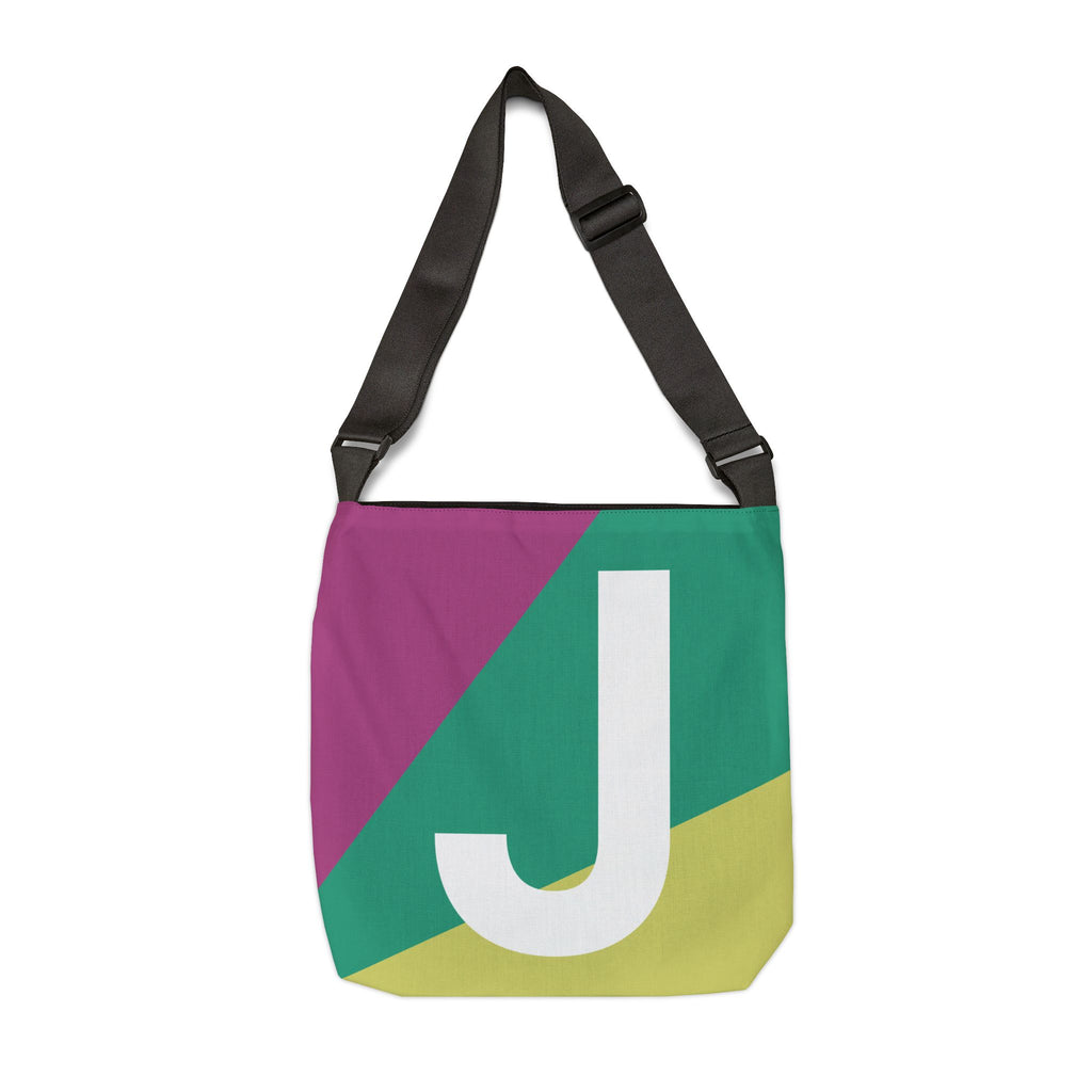 Initial Letter 'J' Colorblock Adjustable Tote Bag — Monogram Alphabet Shoulder Bag