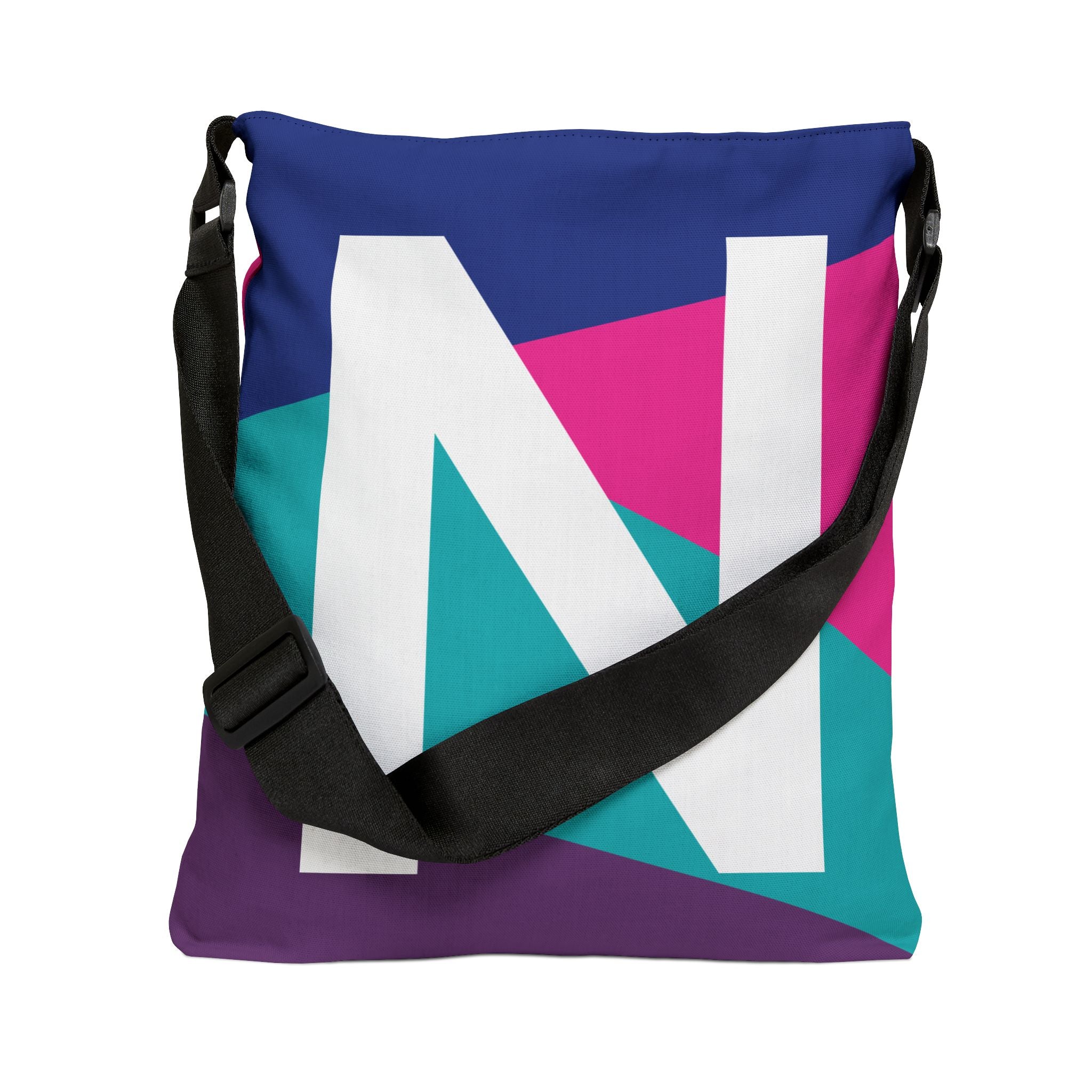 Initial Letter 'N' Colorblock Adjustable Tote Bag — Monogram Alphabet Shoulder Bag