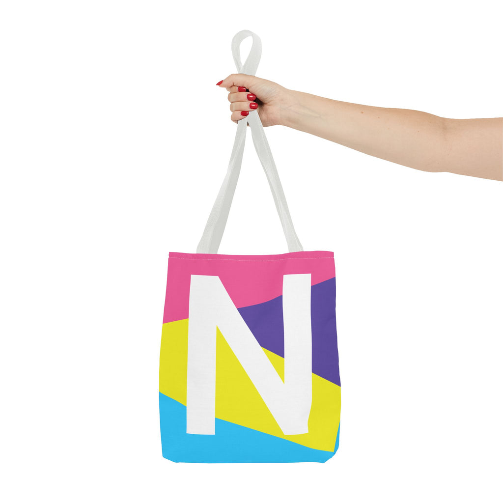 Monogram 'N' Colorblock Tote Bag — Personalized Initial N Shoulder Tote