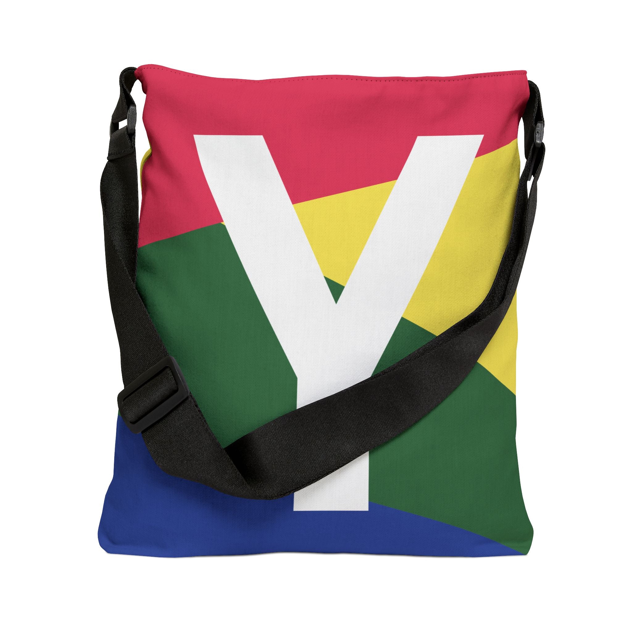 Initial Letter 'Y' Colorblock Adjustable Tote Bag — Monogram Alphabet Shoulder Bag