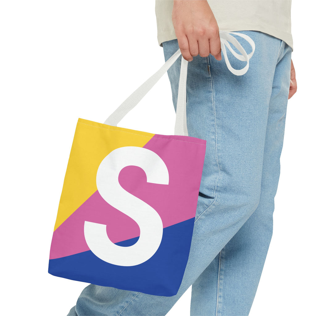 Monogram 'S' Colorblock Tote Bag — Personalized Initial S Shoulder Tote
