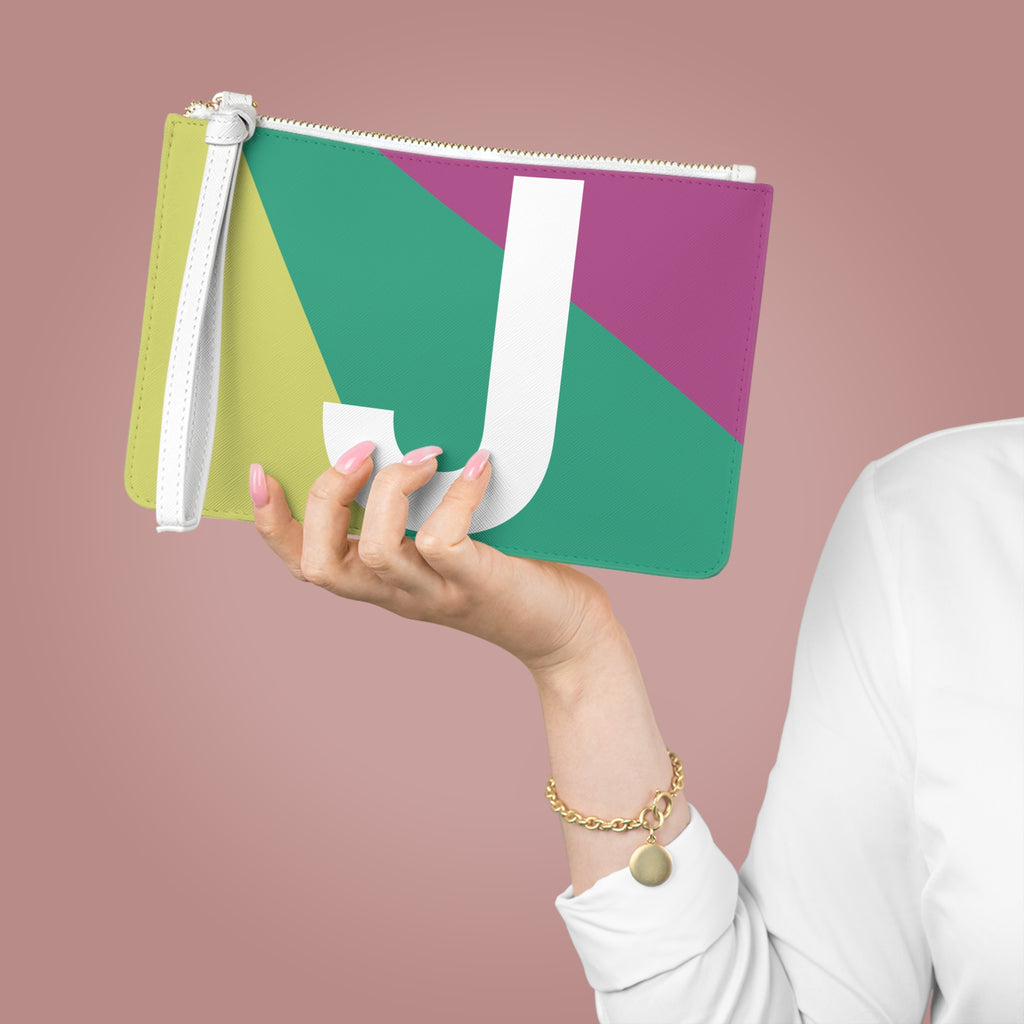 Monogram 'J' Colorblock Clutch Bag — Bold Geometric Wristlet for Everyday & Gifts