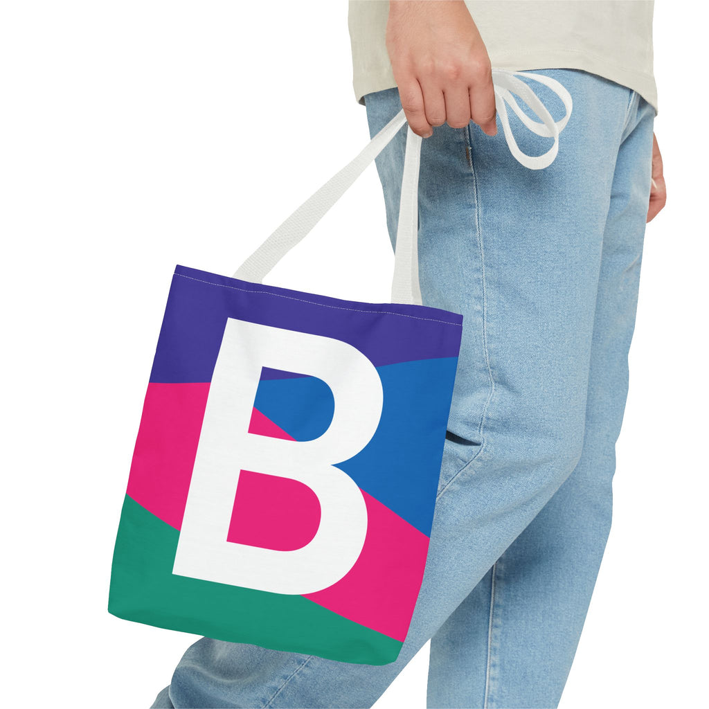 Monogram 'B' Colorblock Tote Bag — Personalized Initial B Shoulder Tote