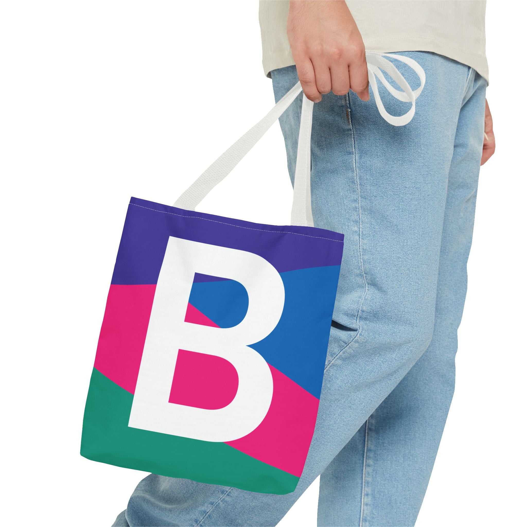 Monogram 'B' Colorblock Tote Bag — Personalized Initial B Shoulder Tote