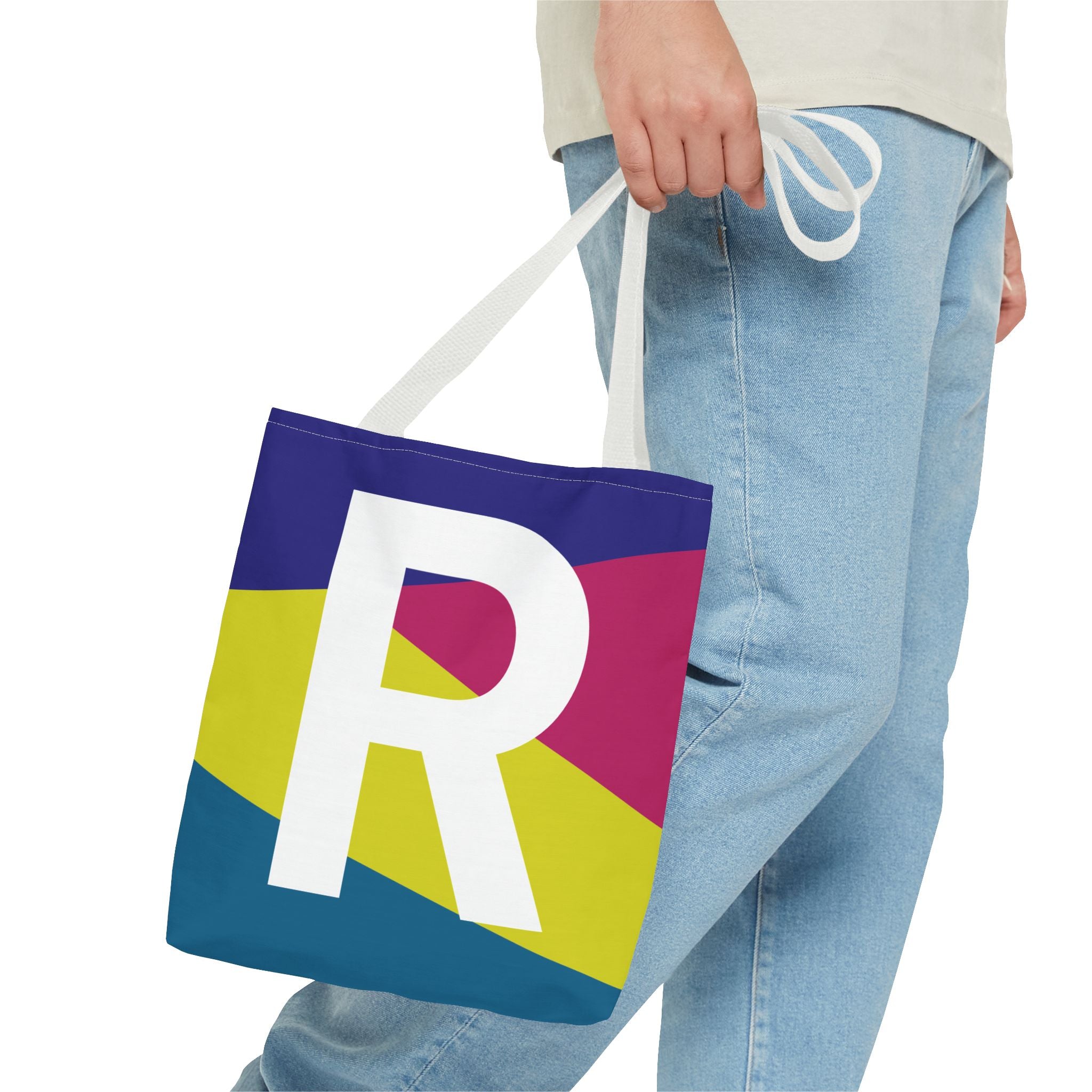 Monogram 'R' Colorblock Tote Bag — Personalized Initial R Shoulder Tote